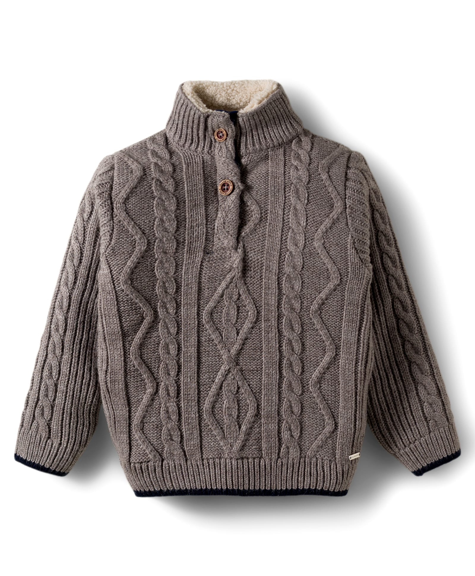 Yellow Apple Knit Full Sleeves Pullover Sweater With Cable Knit Design - Grey