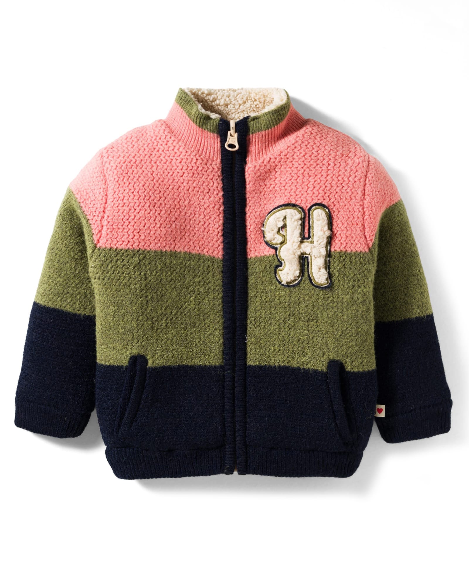 Yellow Apple Knit Full Sleeves Front Open Sweater with Text Design - Pink-picture-21
