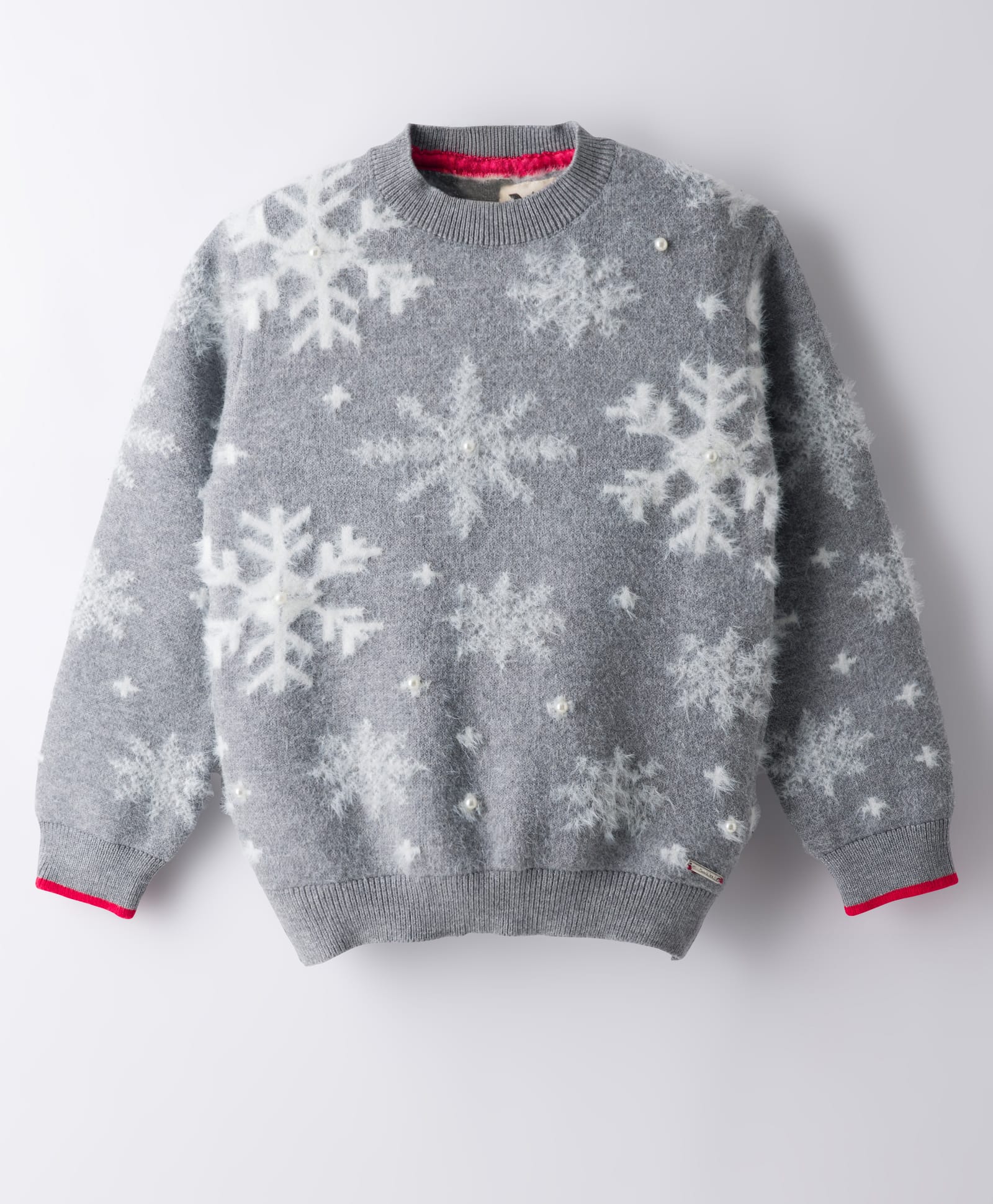 Yellow Apple Knit Full Sleeves Pullover Sweater With Snow Flake Design - Grey-picture-19