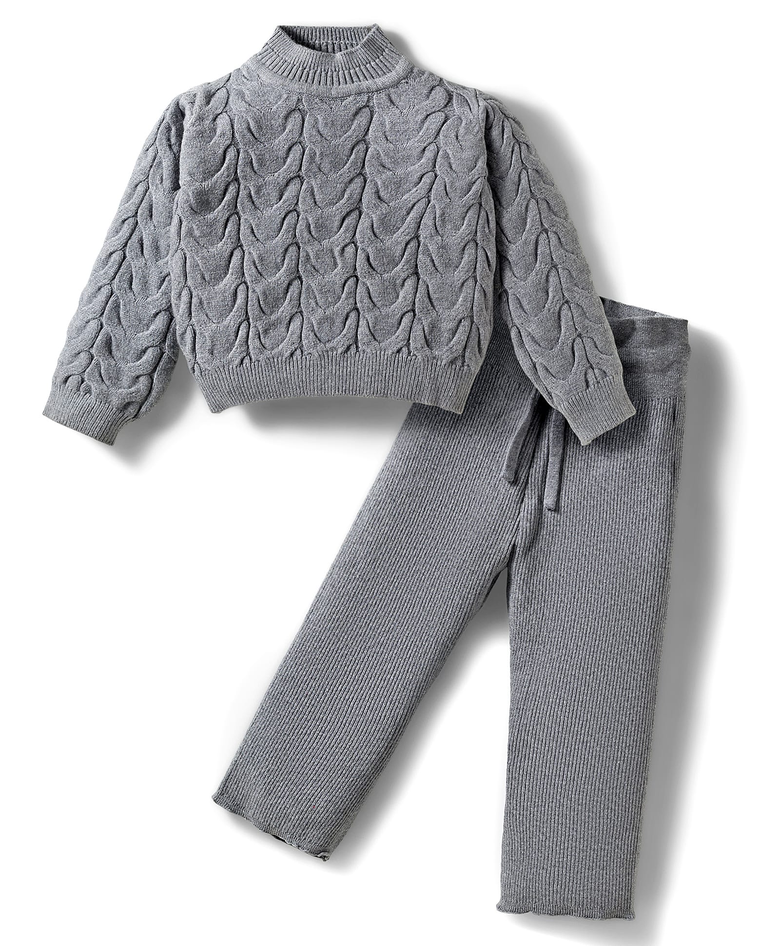 Yellow Apple Knit Full Sleeves Winter Wear Solid Sweatshirt & Jogger Co-ord Set - Light Grey-image-15