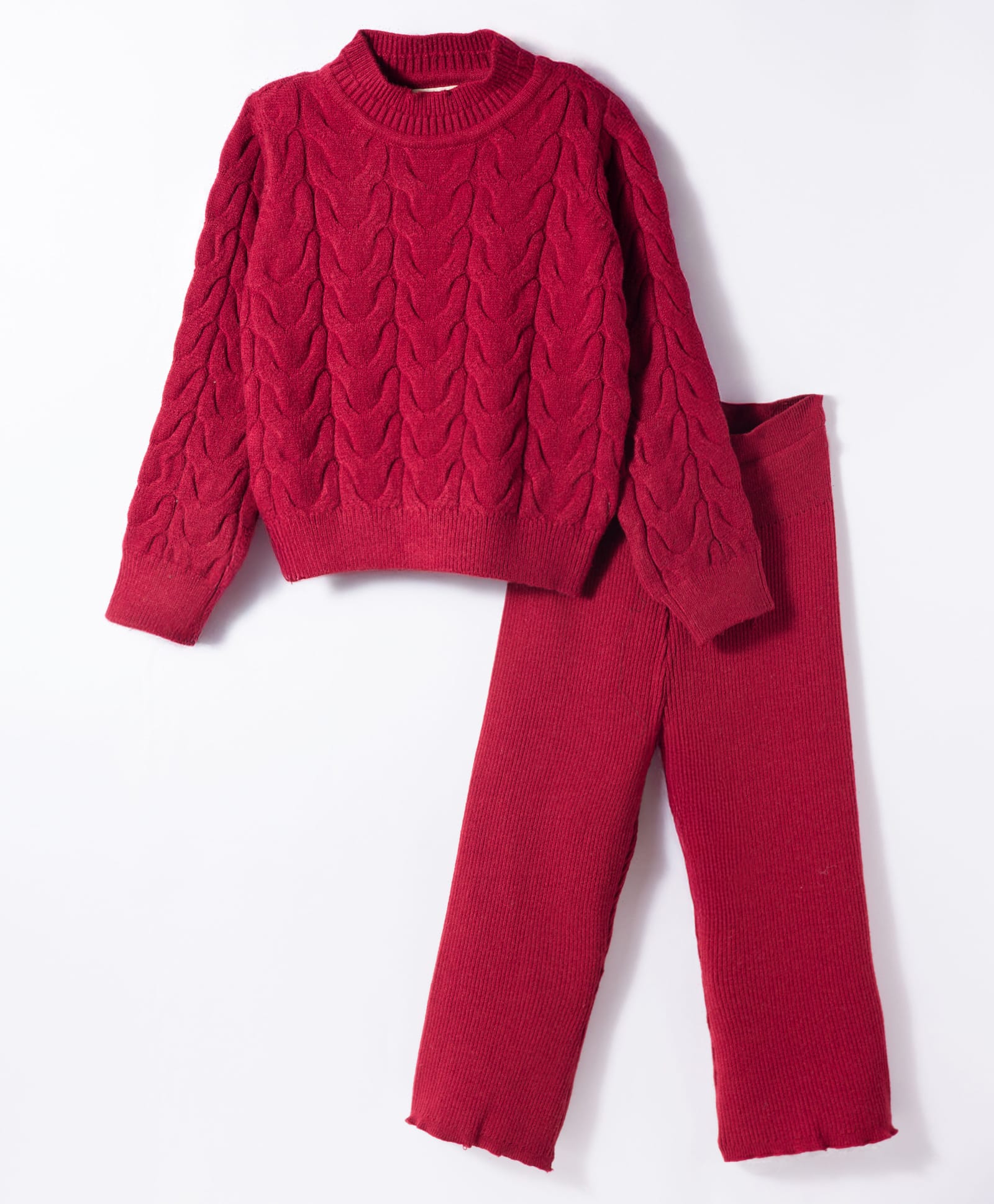 Yellow Apple Knit Full Sleeves Winter Wear Solid Sweatshirt & Jogger Co-ord Set - Maroon-image-49