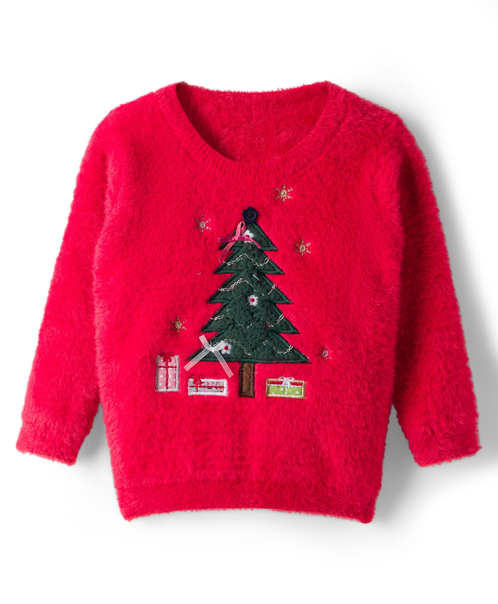 Yellow Apple Knitted Full Sleeves Pullover Sweater with Christmas Tree Design - Red-picture-21