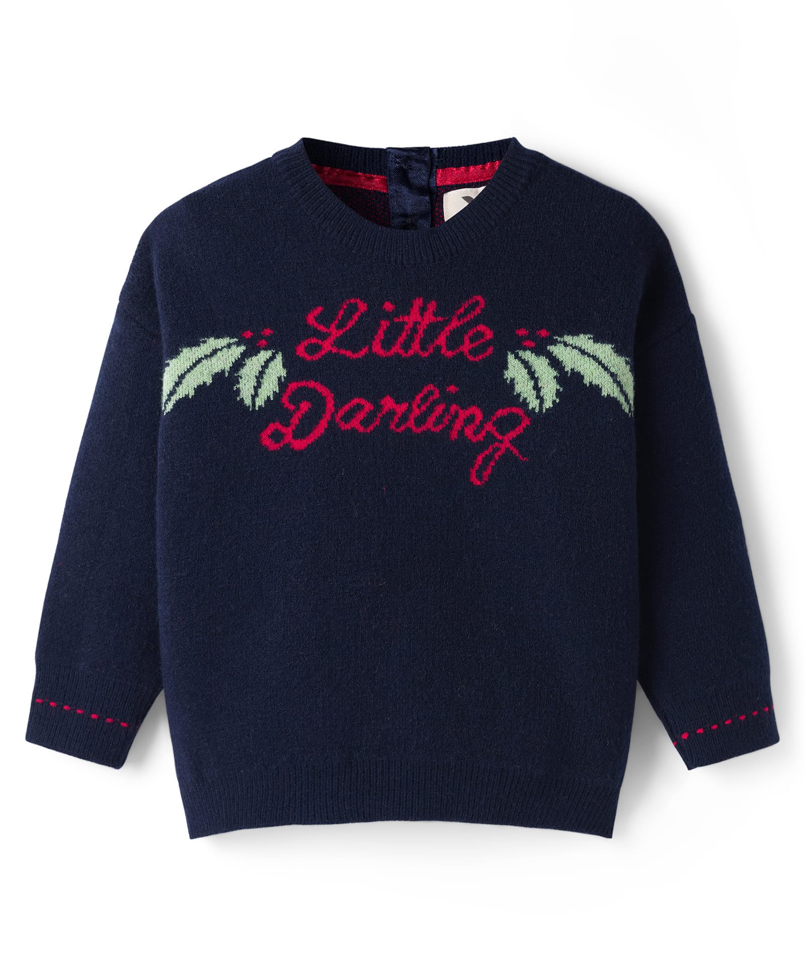 Yellow Apple Knit Drop Shoulder Full Sleeves Pullover Sweater With Little Darling Design - Navy Blue-image-33