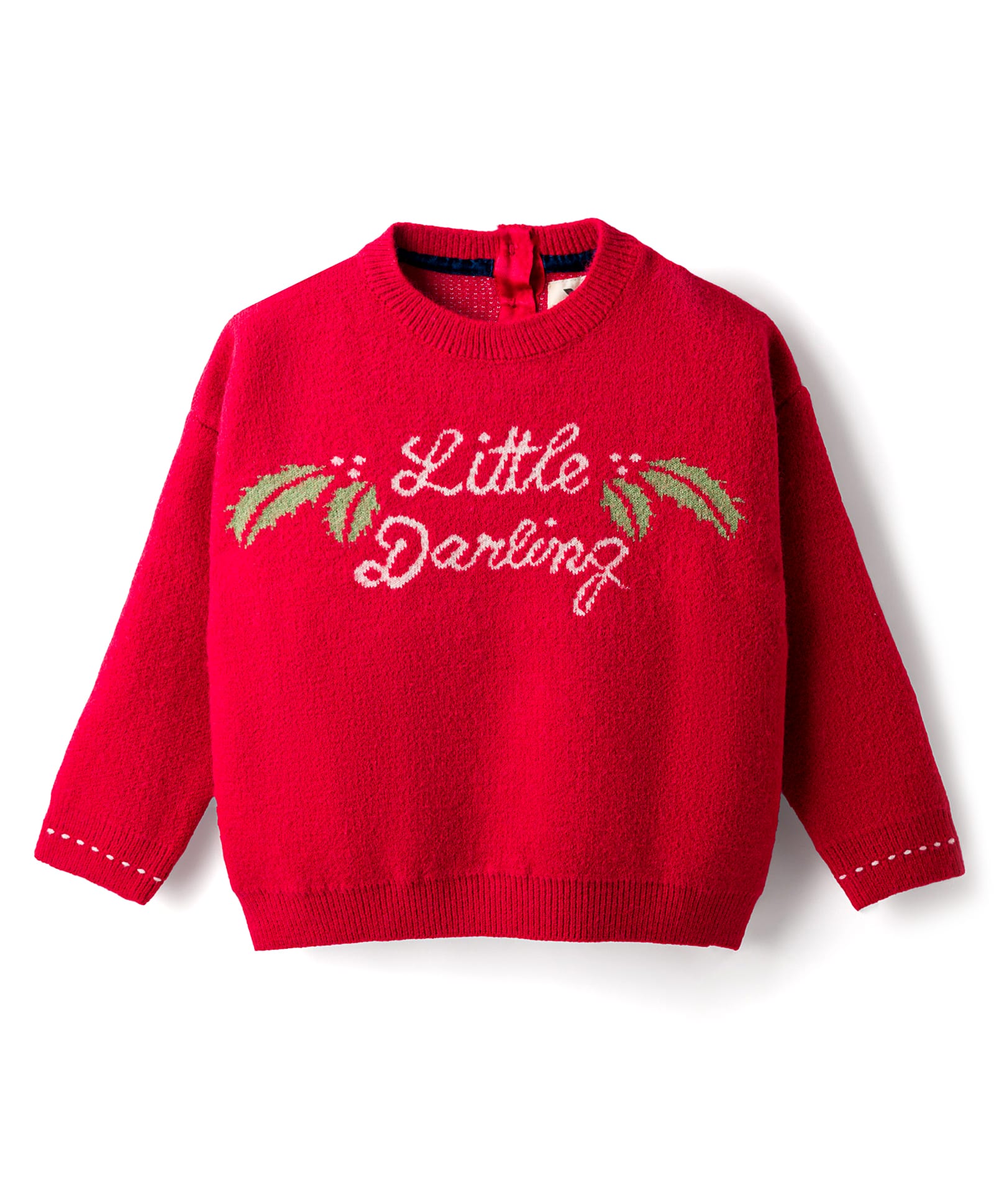 Yellow Apple Knit Drop Shoulder Full Sleeves Pullover Sweater With Little Darling Design - Red-picture-22