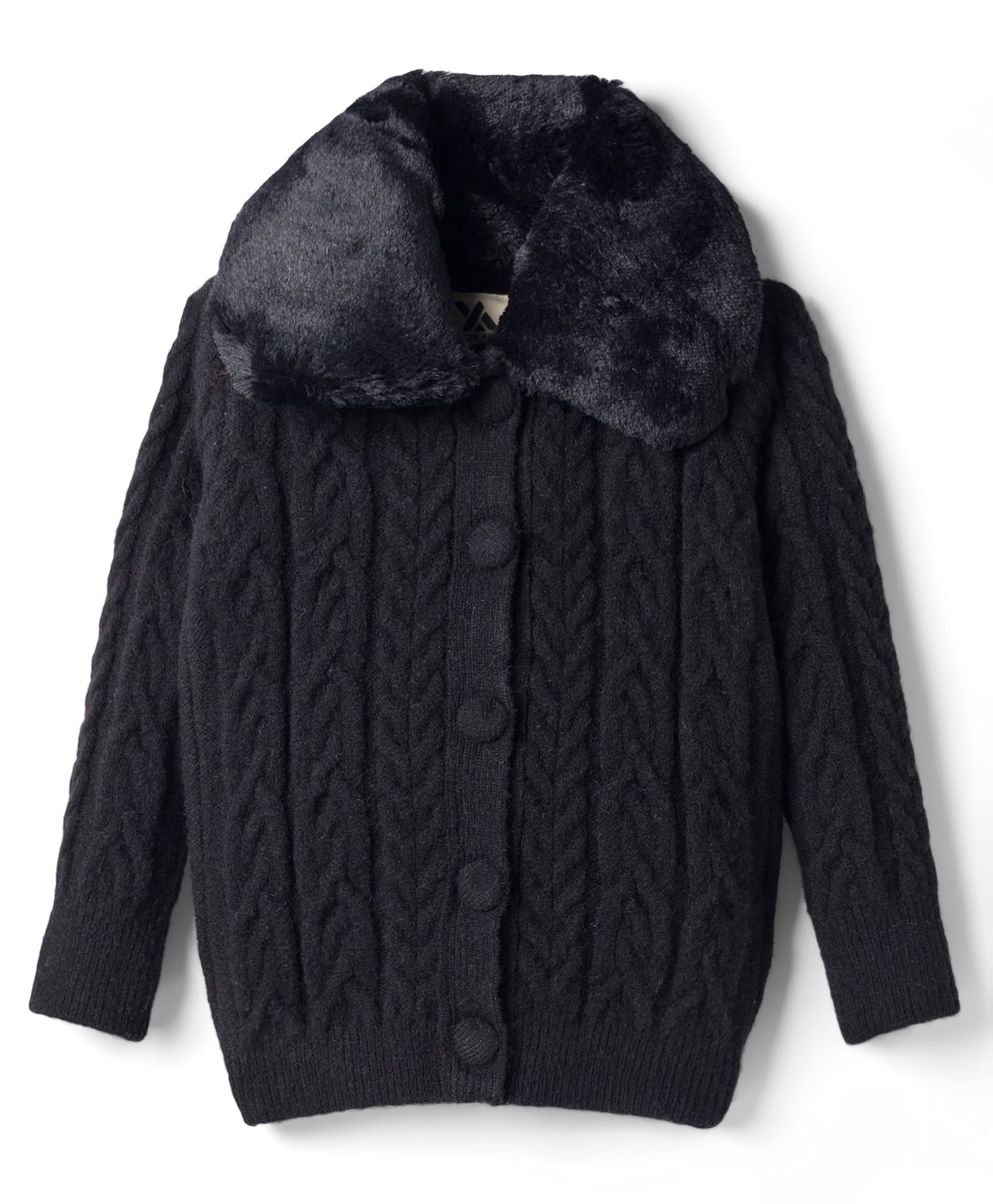 Yellow Apple Knit Full Sleeves Front Open Sweater With Cable Knit Design - Black-picture-17