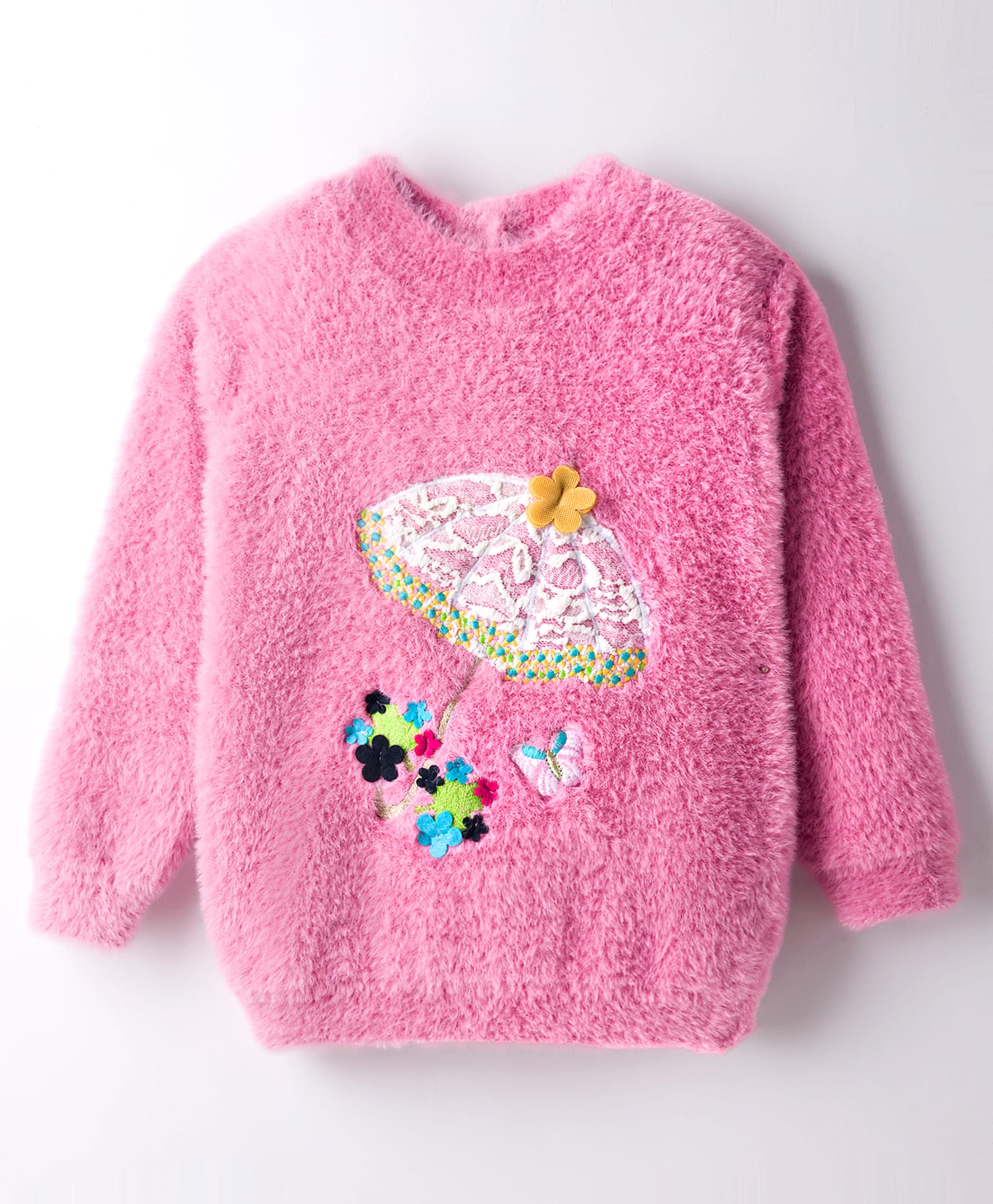 Yellow Apple Knit Full Sleeves Pullover Sweater With Umbrella Design - Pink-picture-32