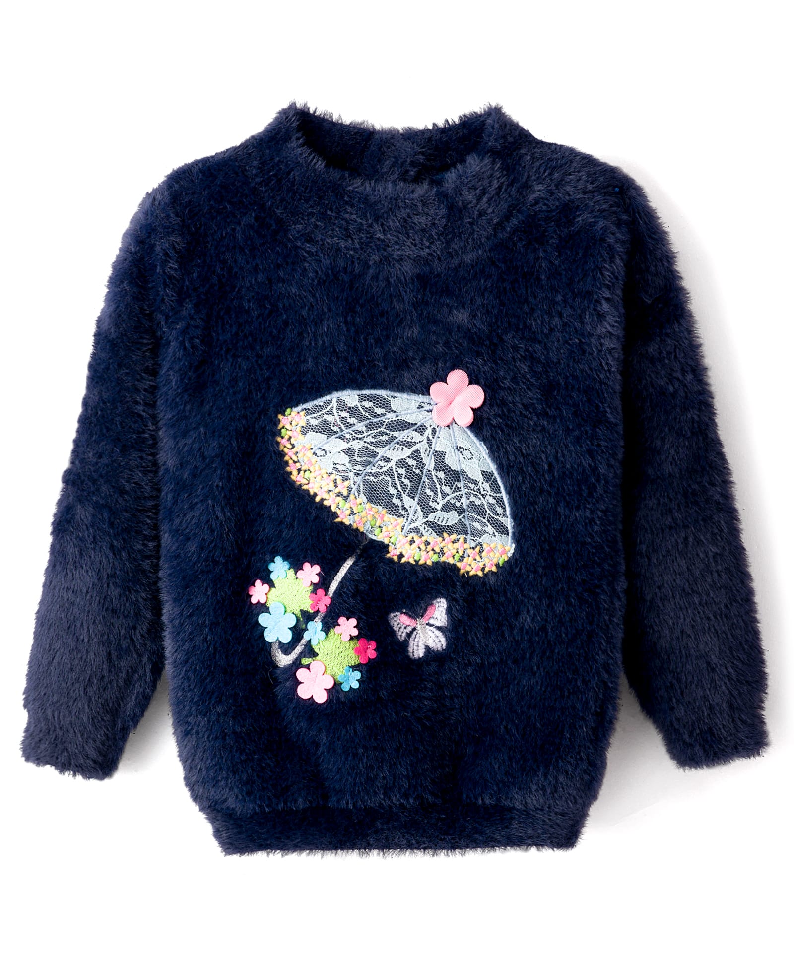 Yellow Apple Knit Full Sleeves Pullover With Umbrella Embroidery - Navy Blue-picture-30