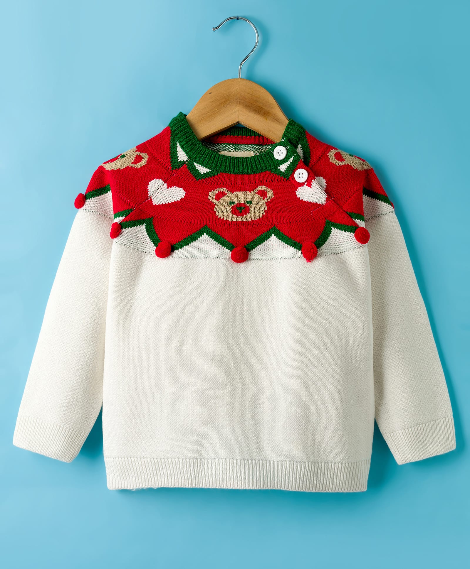 Yellow Apple Knitted Full Sleeves Pullover Sweater with Bear Design - White-picture-14