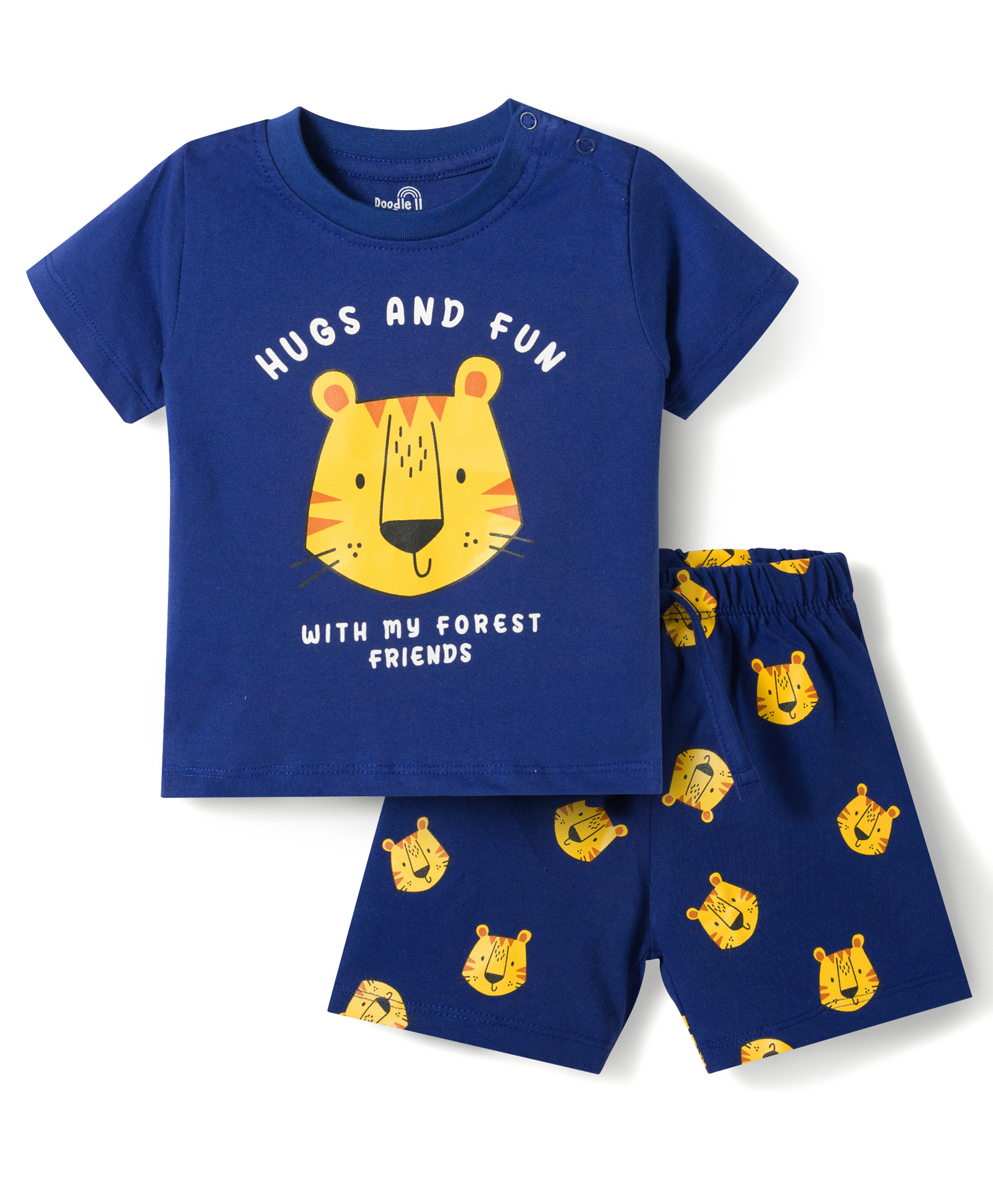 Doodle Poodle 100% Cotton Knit Half Sleeves Roar Printed T-Shirt & Shorts Night Suit - Navy Blue-picture-31