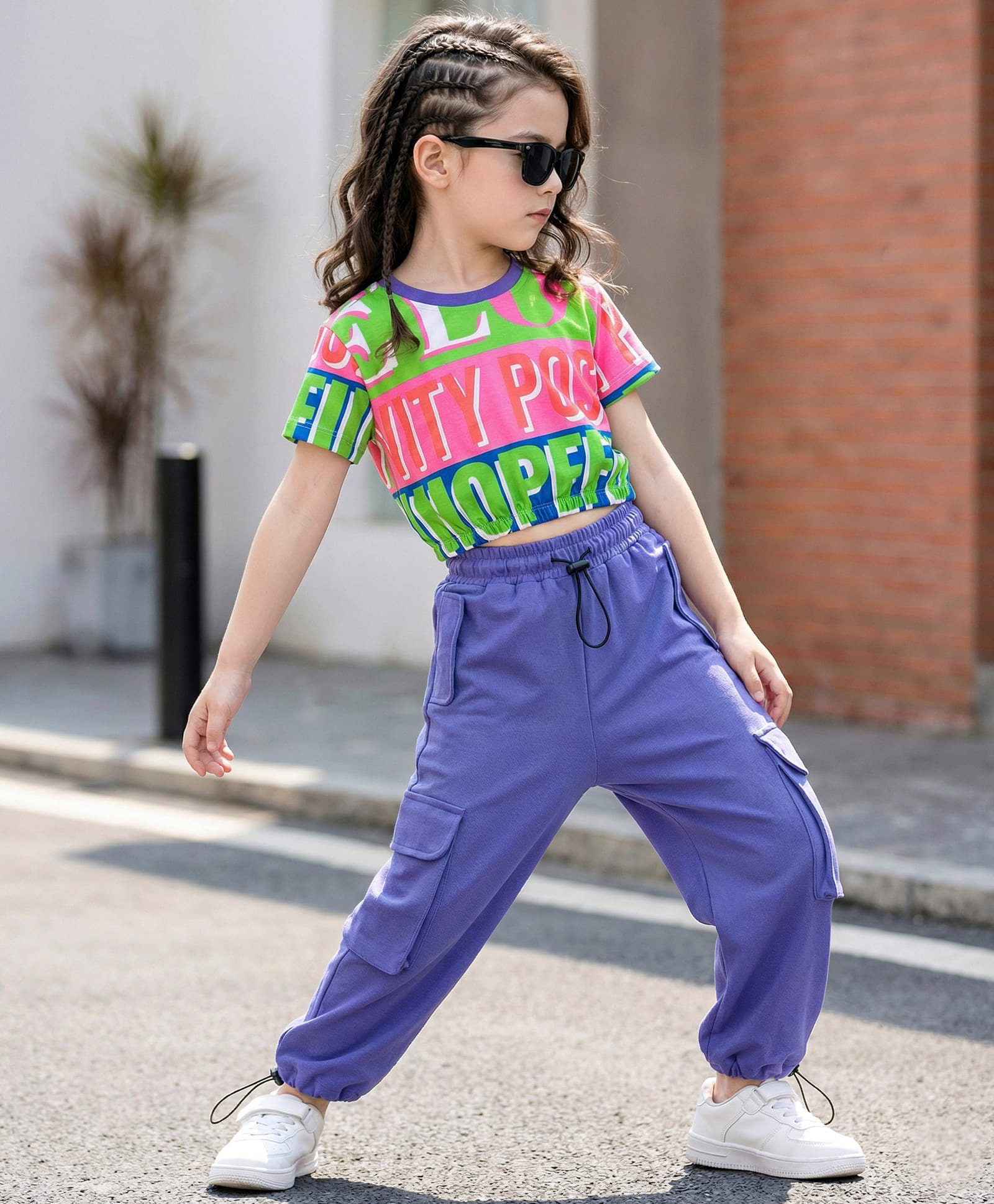 OLLINGTON ST. Cotton Knit Half Sleeves Top & Jogger Set -Multicolour & Blue-picture-16