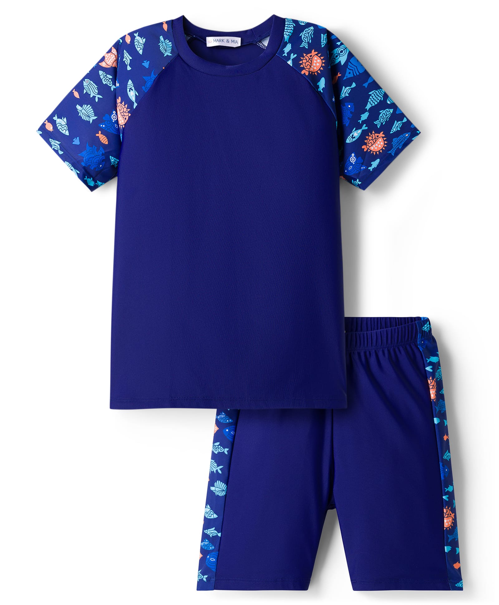 Mark & Mia Raglan Half Sleeves Sea Life Printed Two Piece Swimsuit - Navy Blue