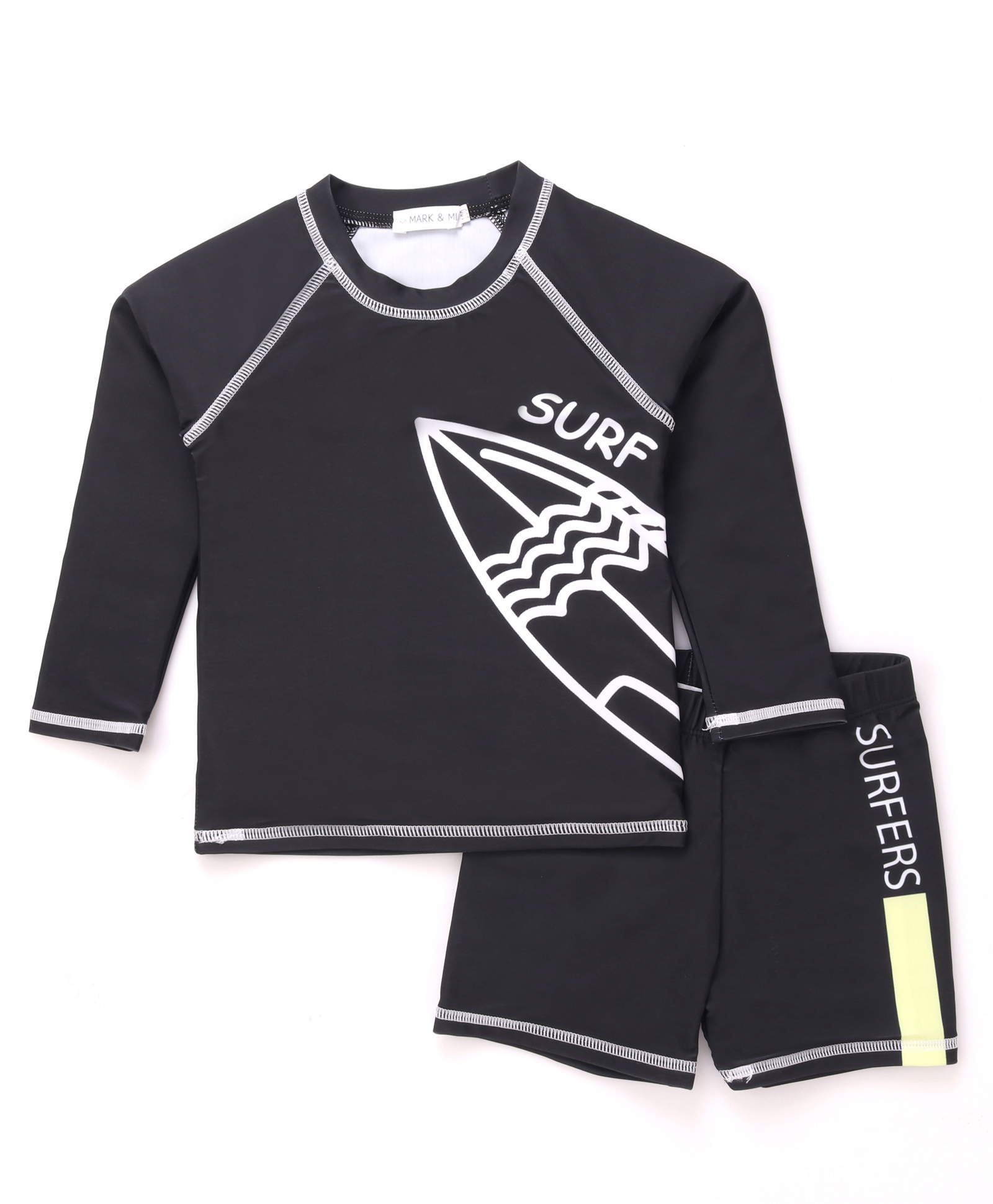 Mark & Mia Full Raglan Sleeves Beach Theme Printed Two Piece Swimsuit - Black-image-21
