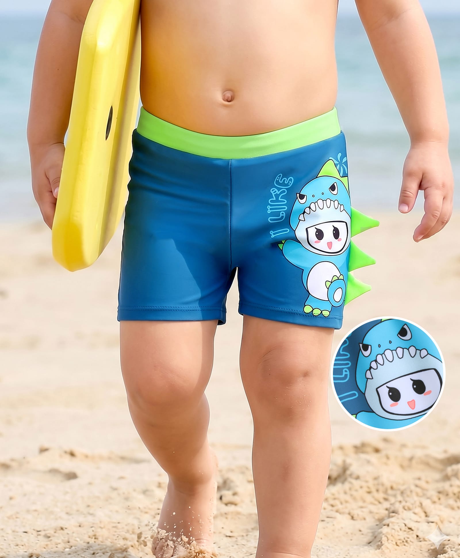Mark & Mia Dino Printed Swimming Trunk - Limegreen & Blue-image-46