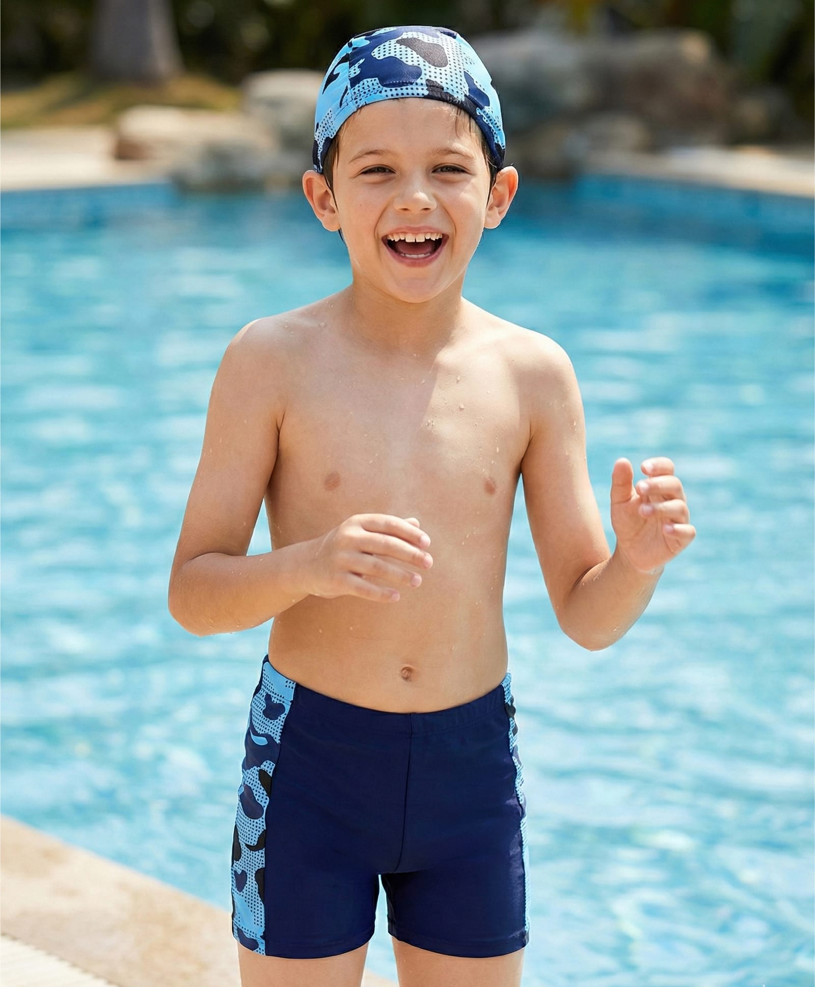 Pine Kids Abstract Printed Swimming Trunk With Cap - Navy Blue-picture-18