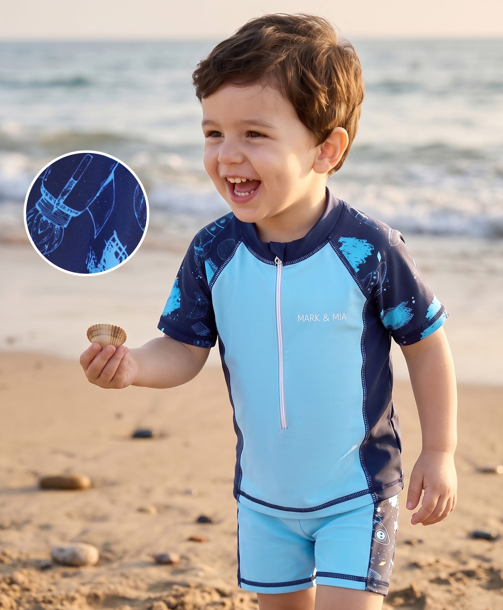 Mark & Mia Half Raglan Sleeves Space Theme Printed Two Piece Swimsuit - Blue-picture-22