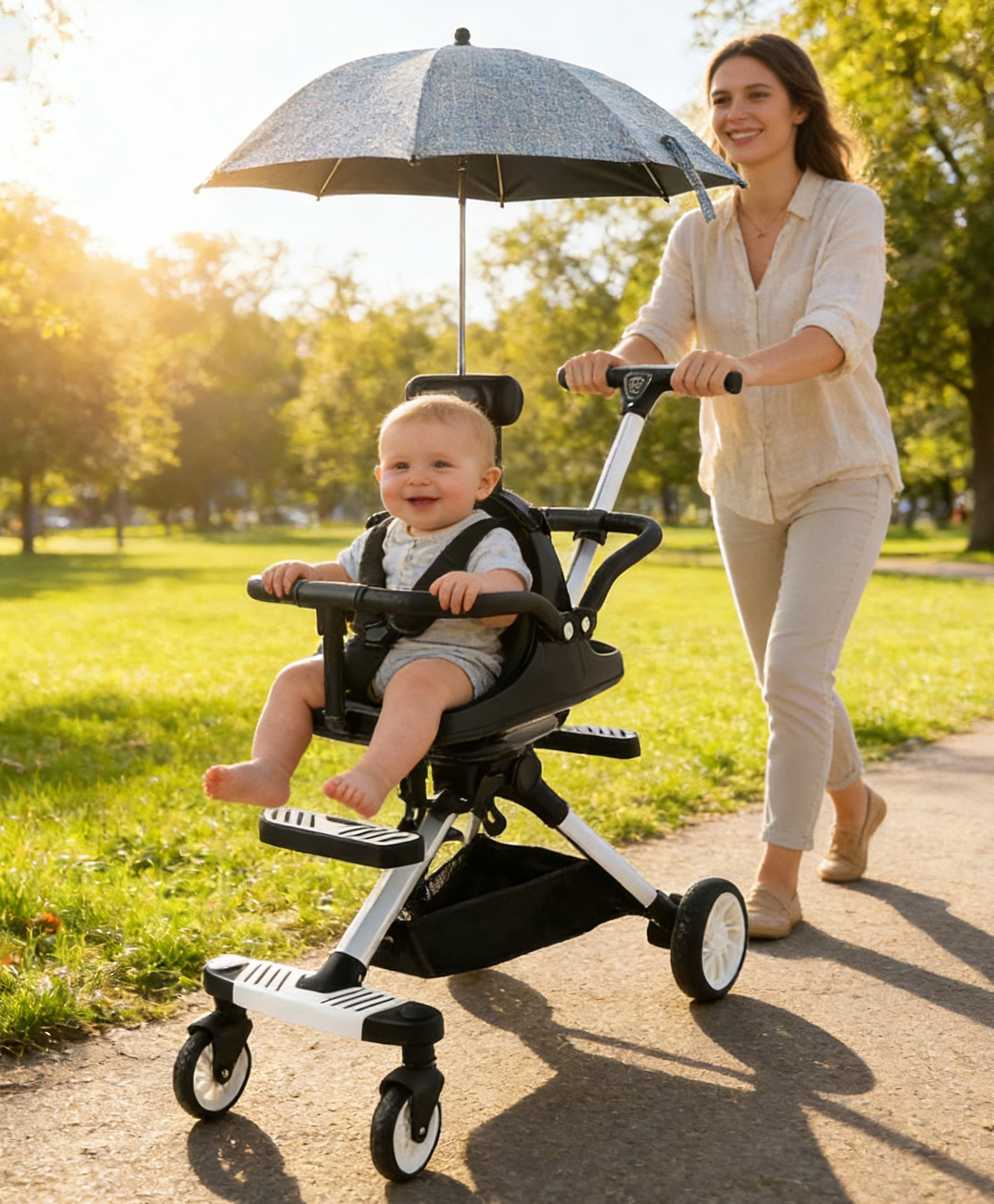 fab n funky Twin & Single Baby Stroller with Canopy - Black| Foldable & Lightweight| Double Pram for Newborn & Toddler (0-4 Years)| Aluminum Frame| Shock-Absorb Wheels| Storage Basket| Footrest-picture-16