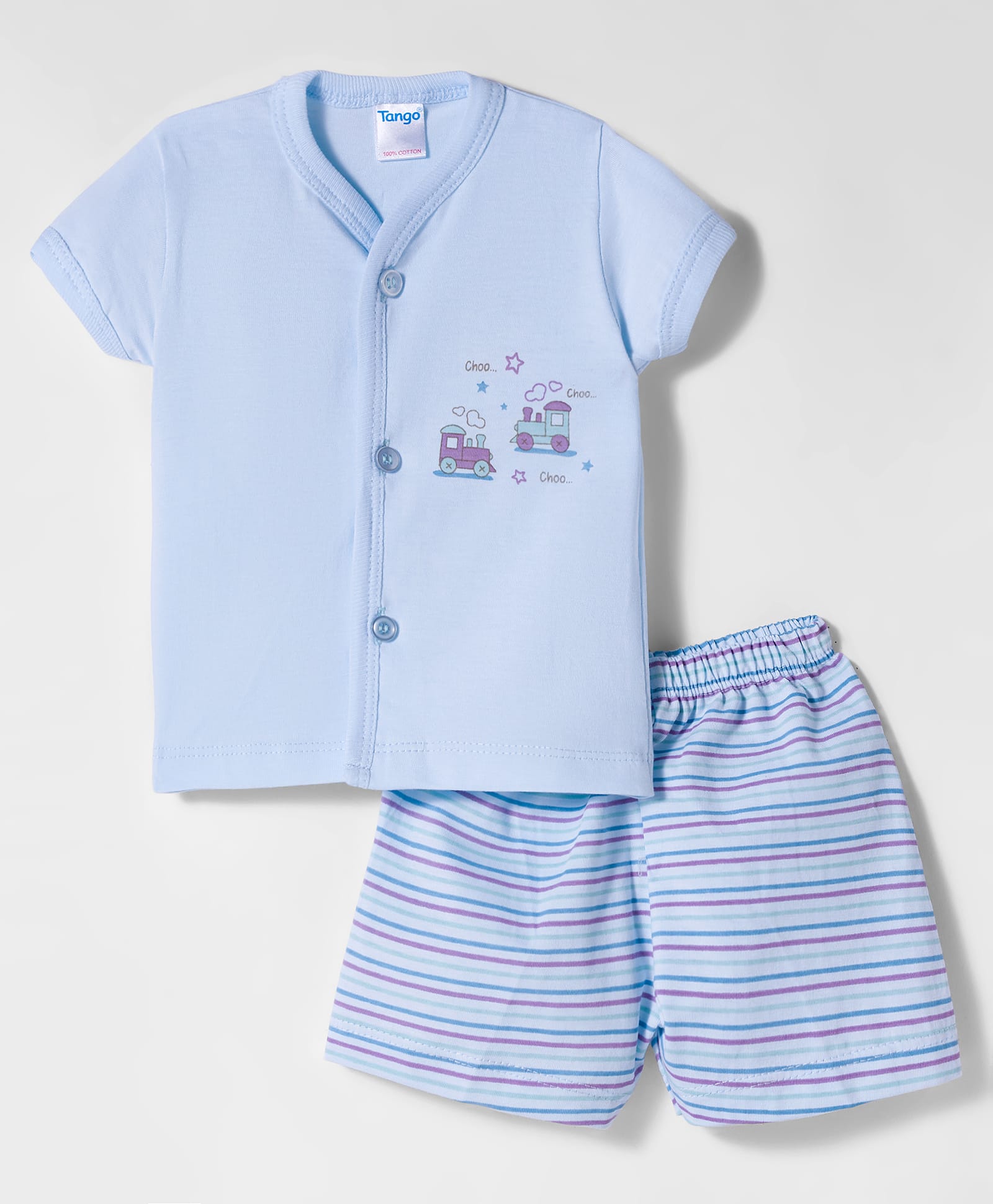 Tango Single Jersey Knit Half Sleeves Shorts Night Suit With Vehicle Print - Blue-image-46