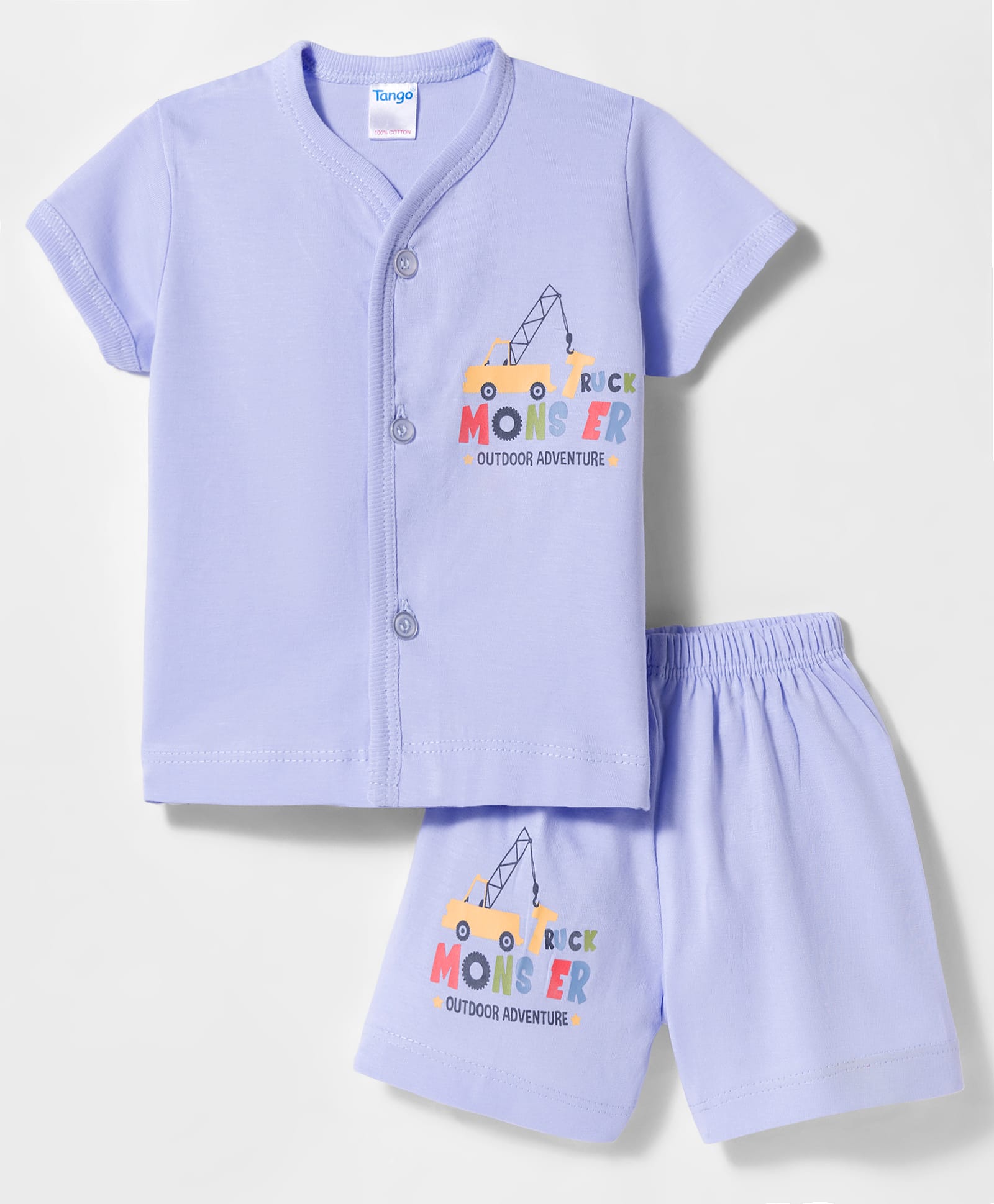 Tango Single Jersey Knit Half Sleeves Shorts Night Suit With Vehicle Print - Blue-image-26