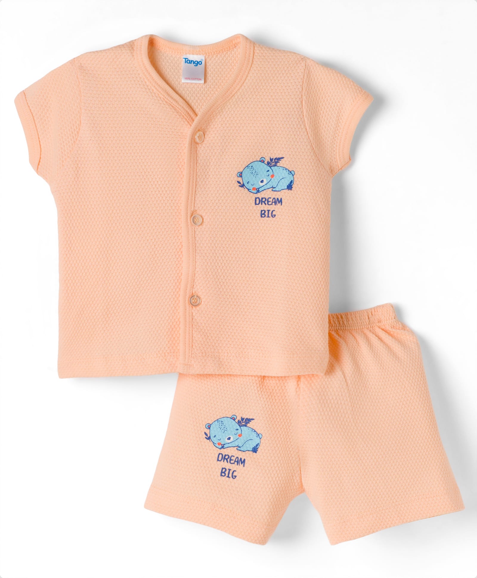 Tango Popcorn Knit Half Sleeves Shorts Night Suit With Animal Print - Peach-image-44