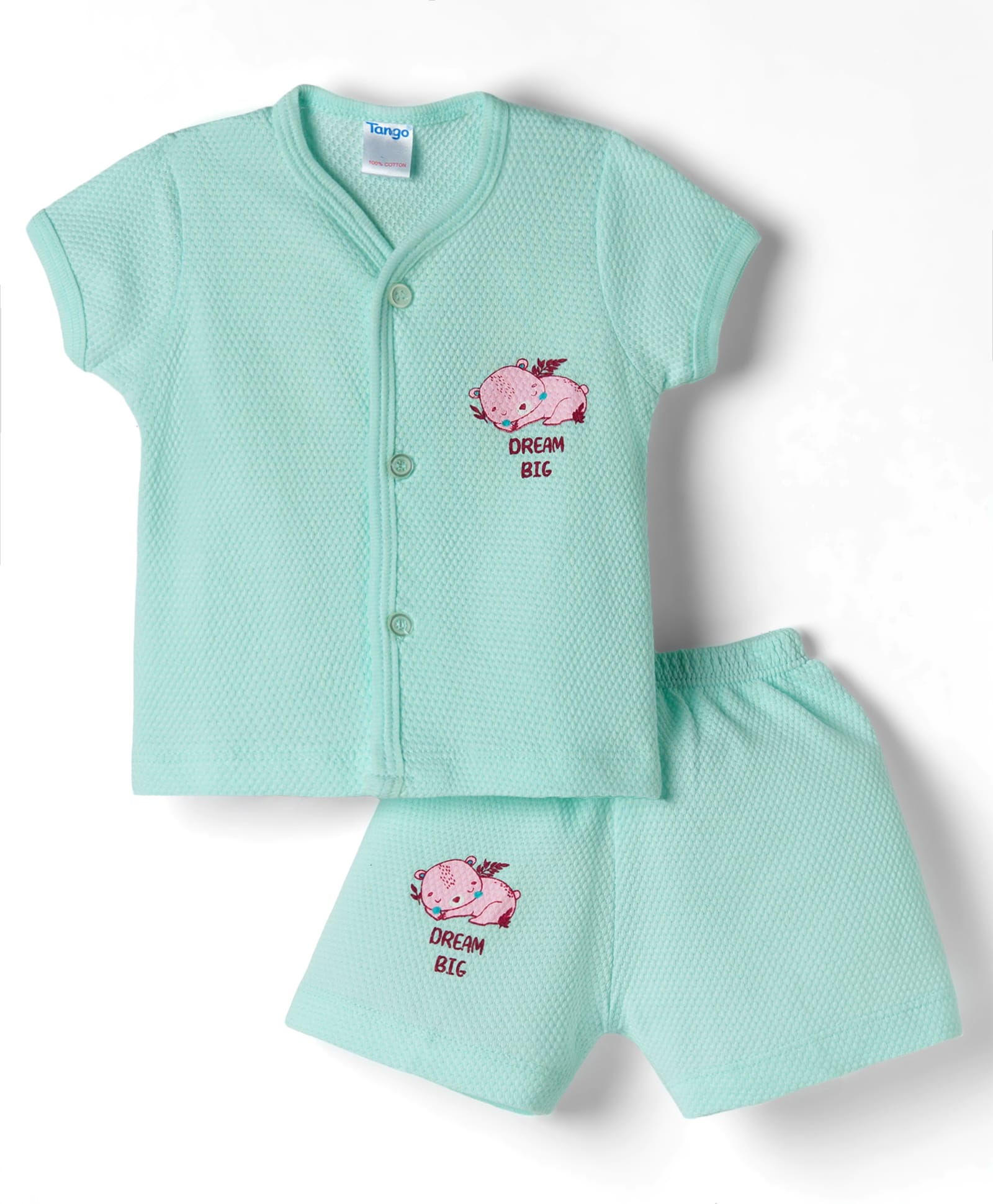 Tango Popcorn Knit Half Sleeves Shorts Night Suit With Animal Print - Aqua-image-23