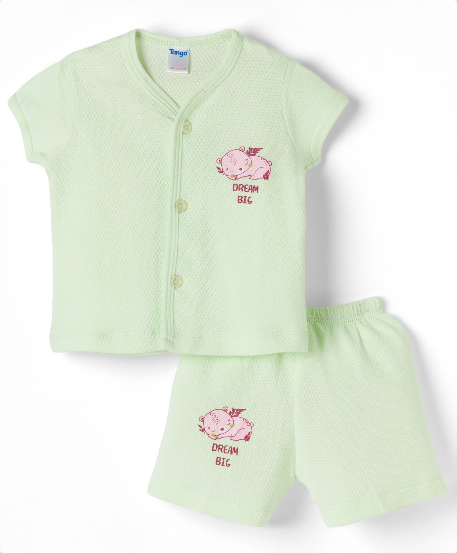 Tango Popcorn Knit Half Sleeves Shorts Night Suit With Animal Print - Mint-image-29