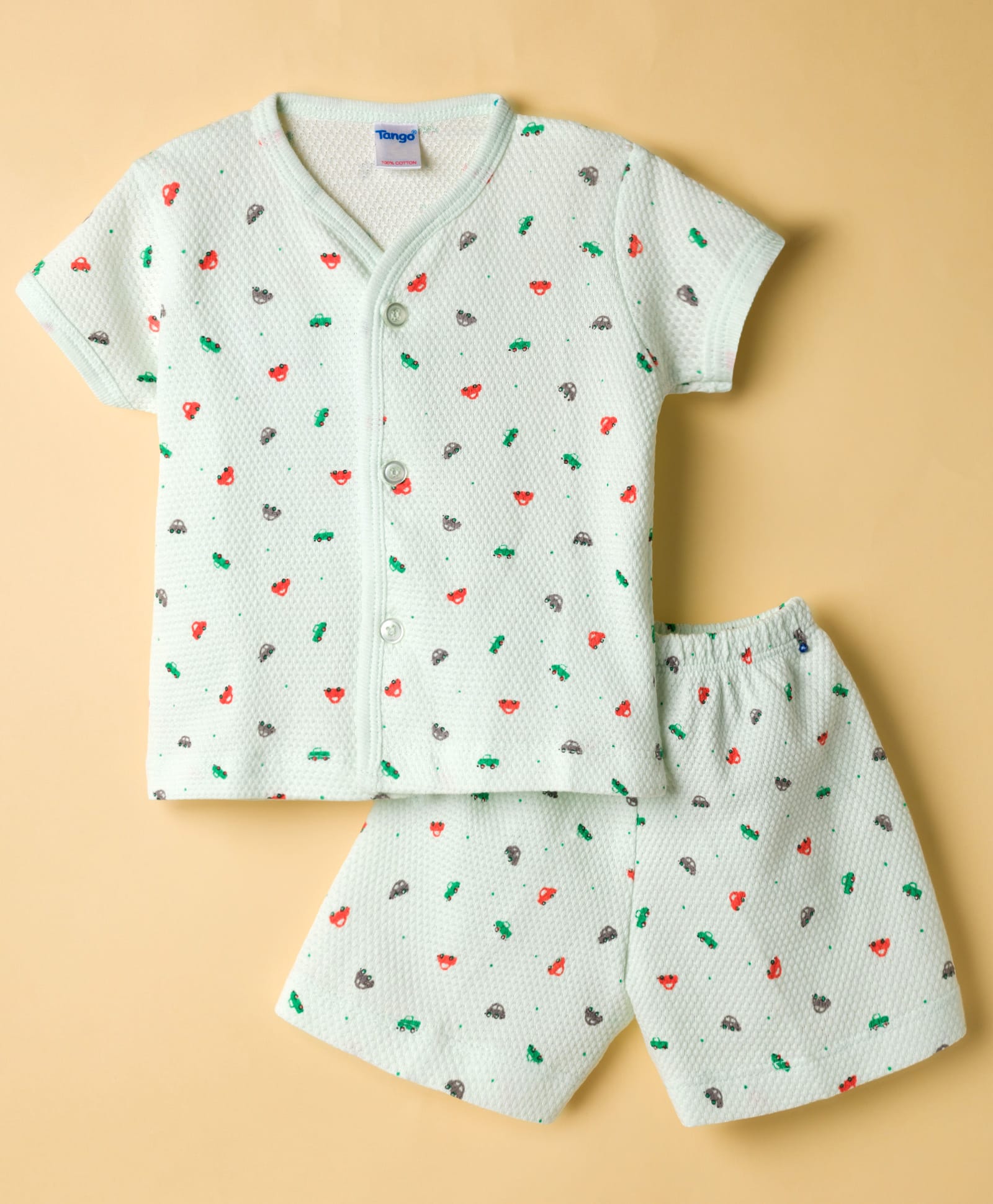 Tango Popcorn Knit Half Sleeves Co-ords Night Suit With Vehicle Print - Aqua-picture-17