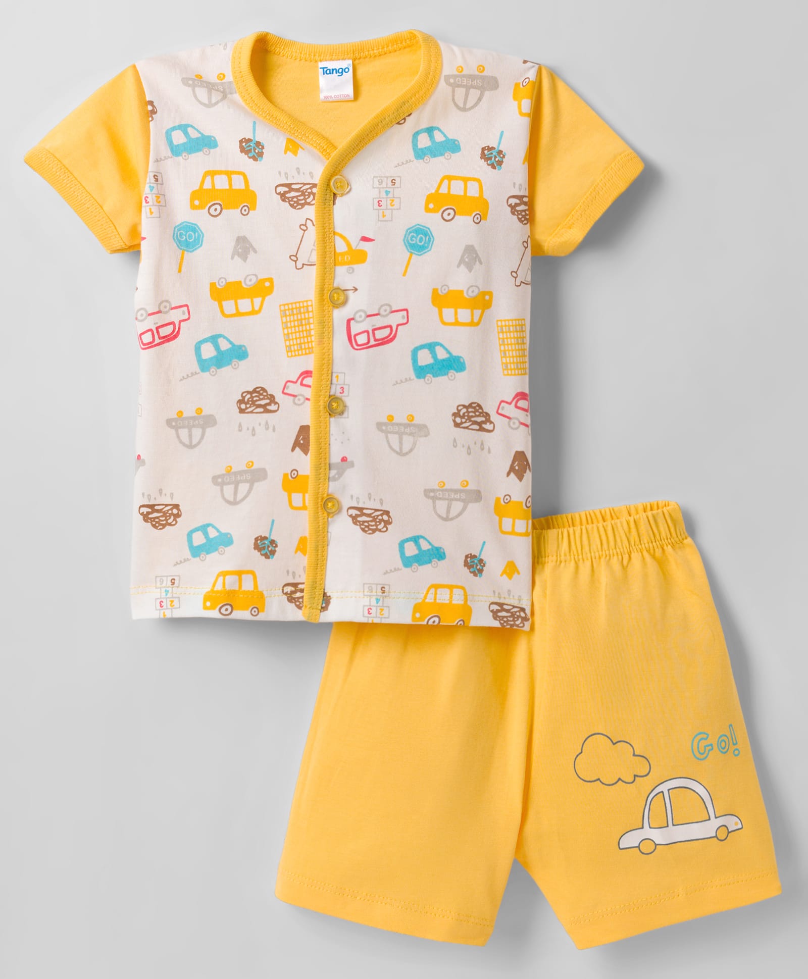 Tango Single Jersey Knit Half Sleeves Night Suit With Vehicle Print - Yellow-picture-12