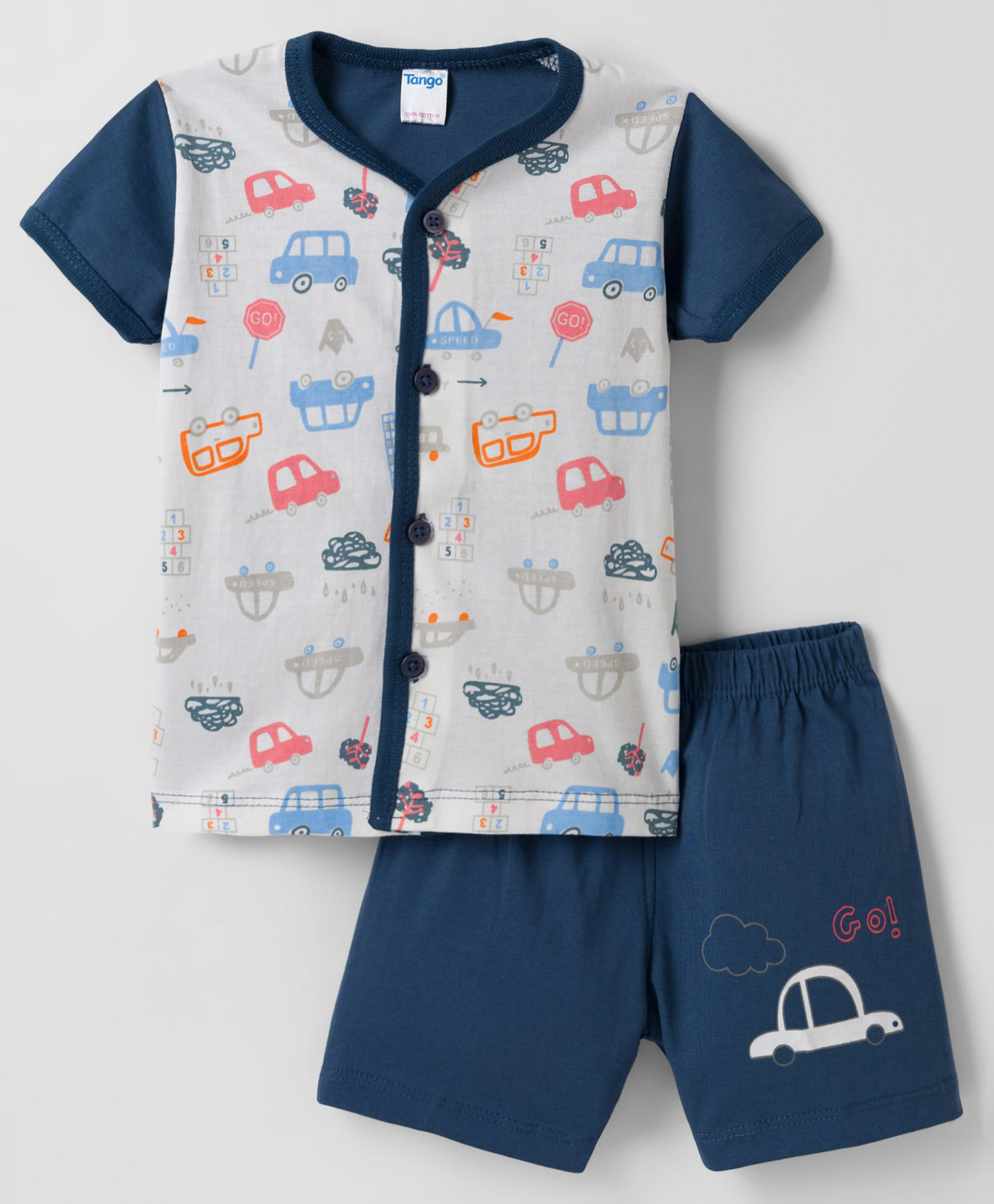 Tango Single Jersey Knit Half Sleeves Night Suit With Vehicle Print - Navy Blue-image-42