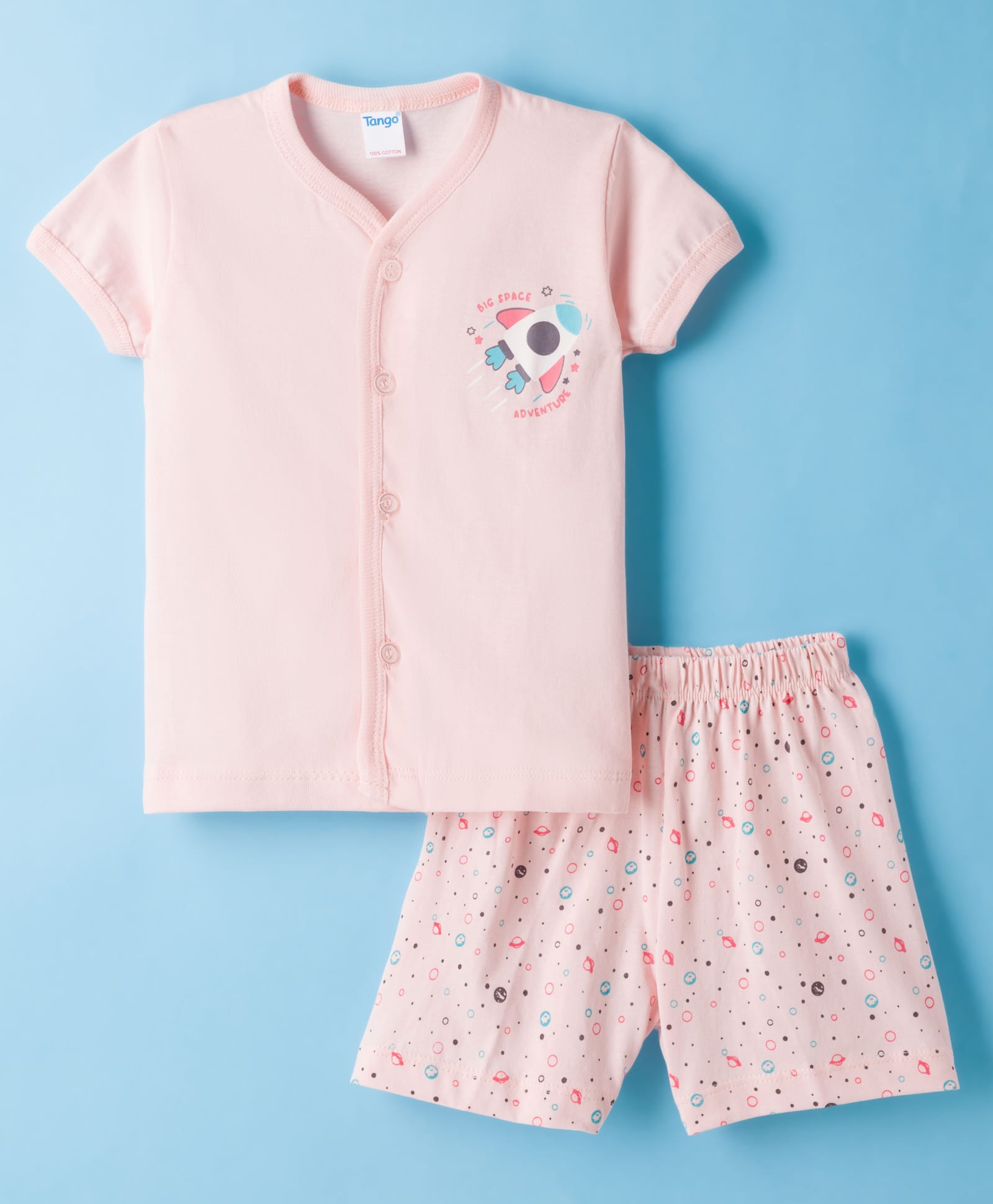 Tango Single Jersey Knit Half Sleeves Shorts Night Suit With Rocket Print - Pink-image-25