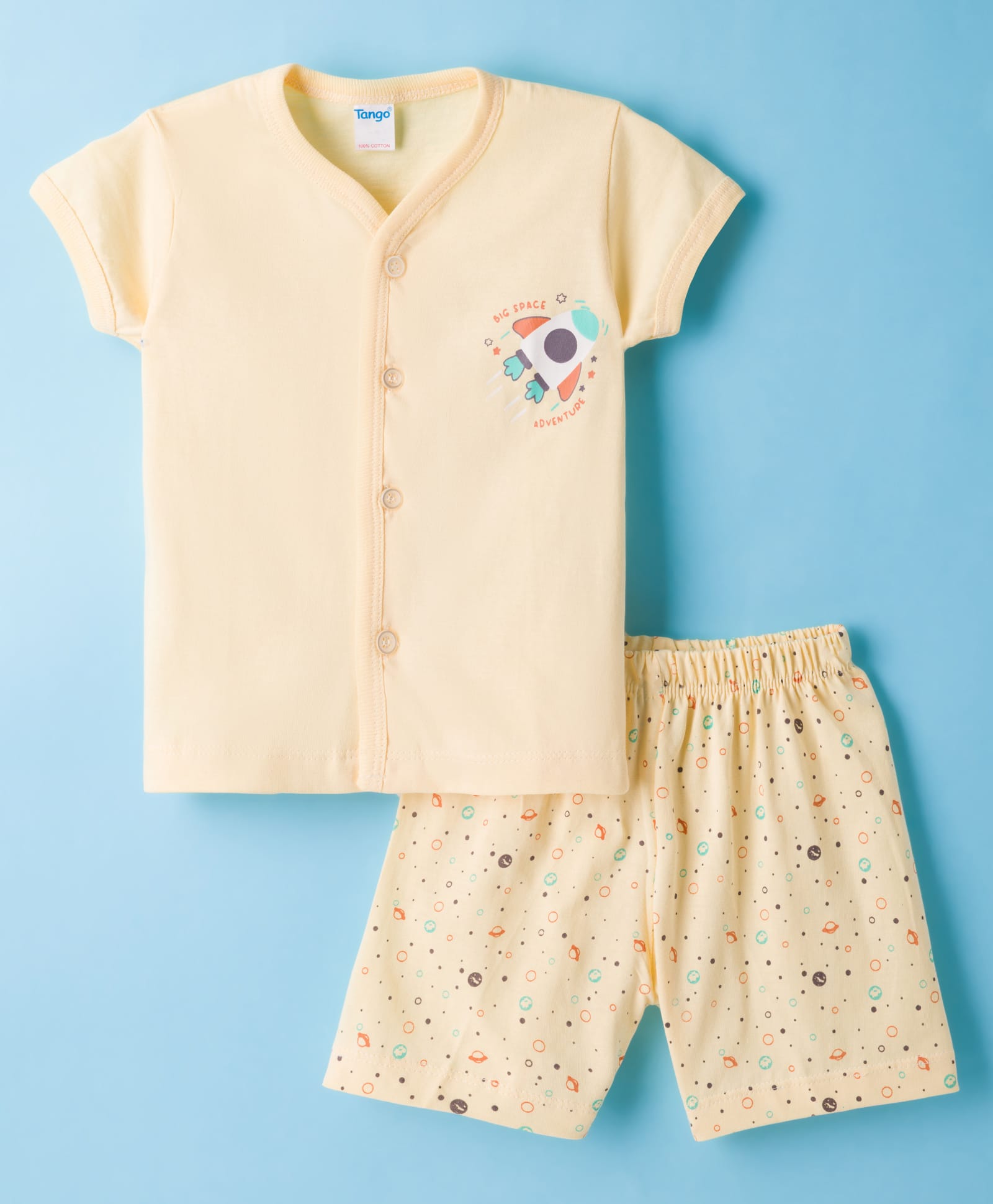 Tango Single Jersey Knit Half Sleeves Shorts Night Suit With Rocket Print - Lemon-picture-1