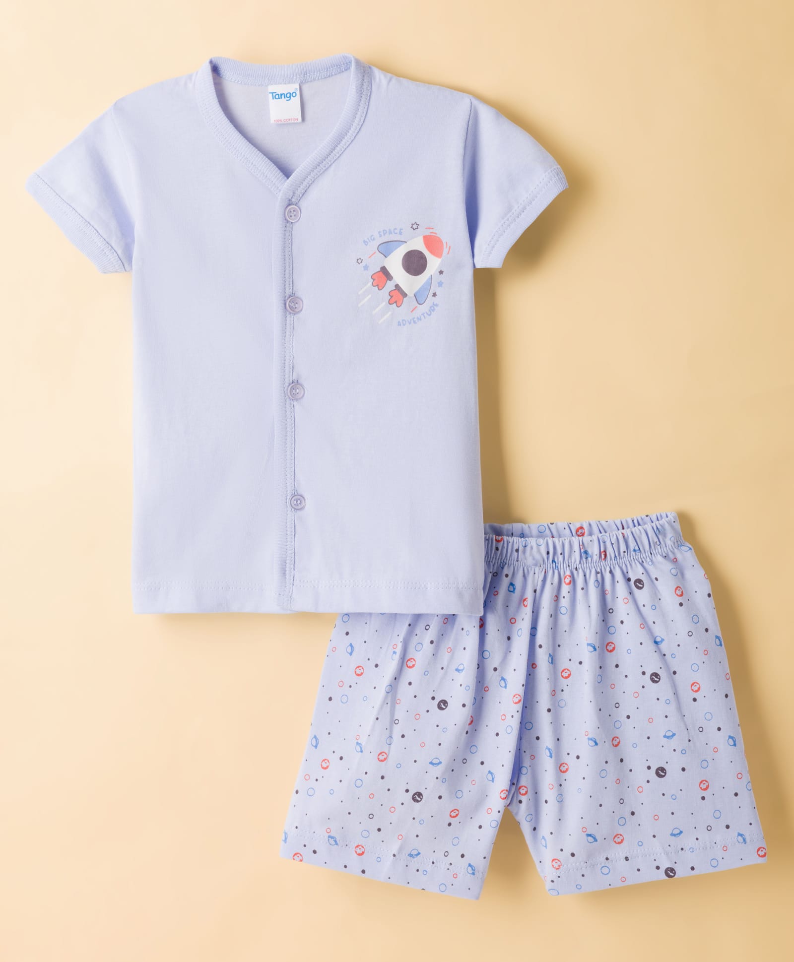 Tango Single Jersey Knit Half Sleeves Shorts Night Suit With Rocket Print - Lilac-image-15