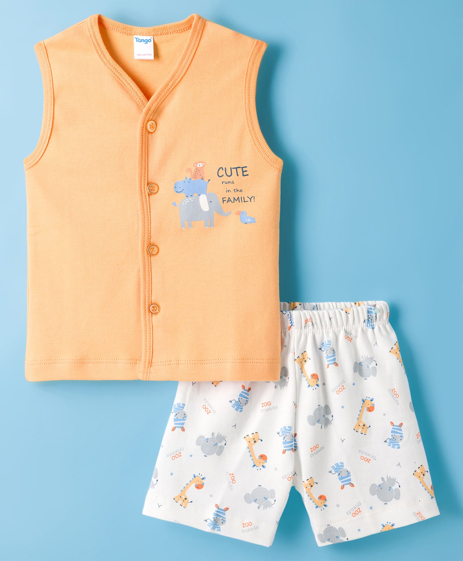 Tango Interlock Knit Sleeveless Shorts Night Suit With Elephant Print - Golden-picture-14