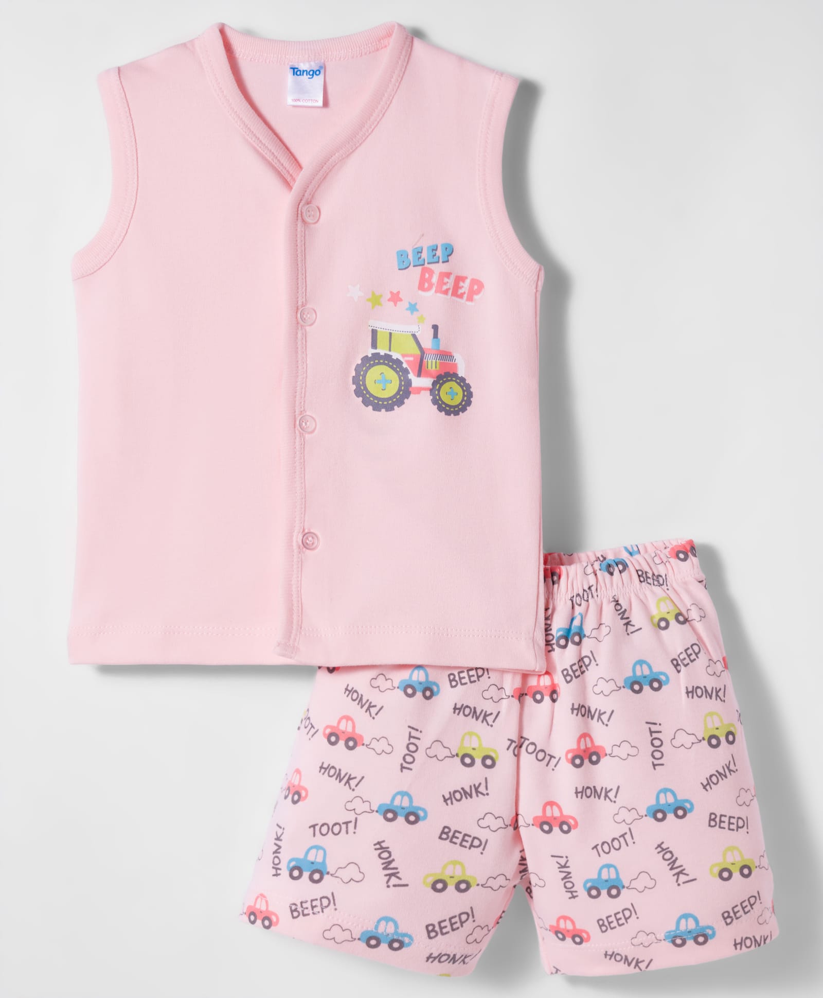 Tango Interlock Knit Sleeveless Shorts Night Suit With Vehicle Print - Pink-picture-41