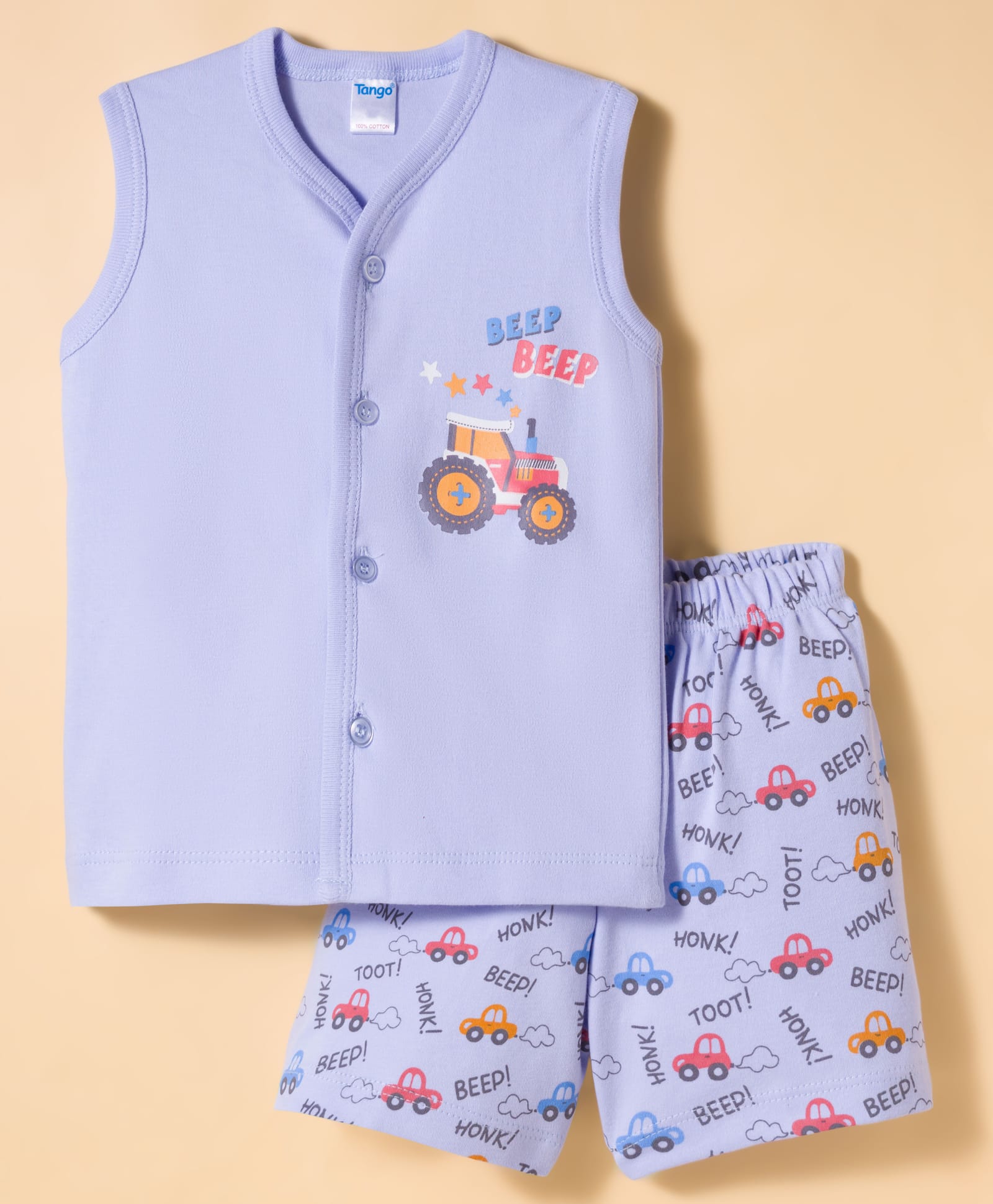 Tango Interlock Knit Sleeveless Shorts Night Suit With Vehicle Print - Light Blue-image-40