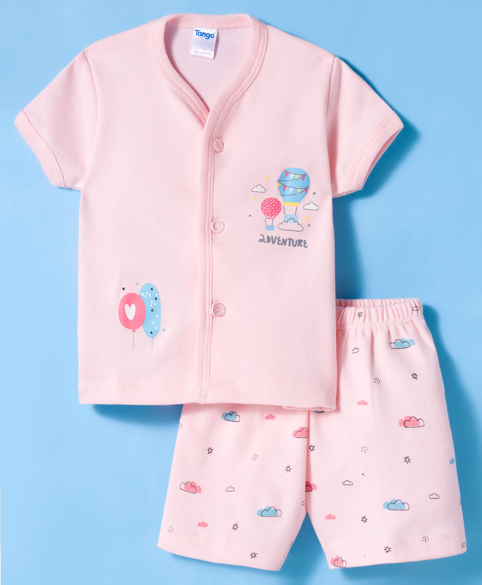 Tango Interlock Knit Half Sleeves Shorts Night Suit With Text Print - Pink-picture-18