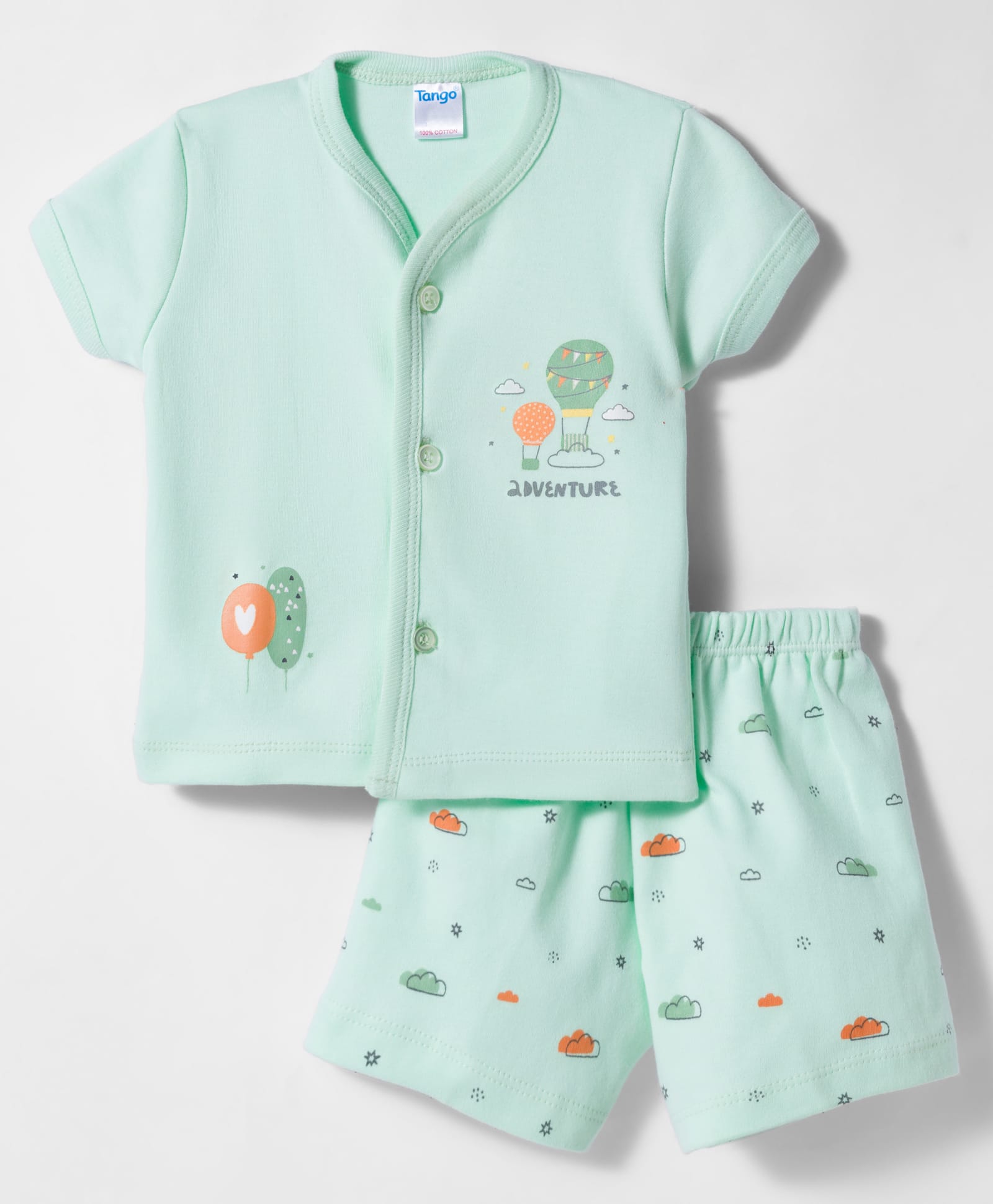 Tango Interlock Knit Half Sleeves Shorts Night Suit With Text Print - Sea Green-image-21