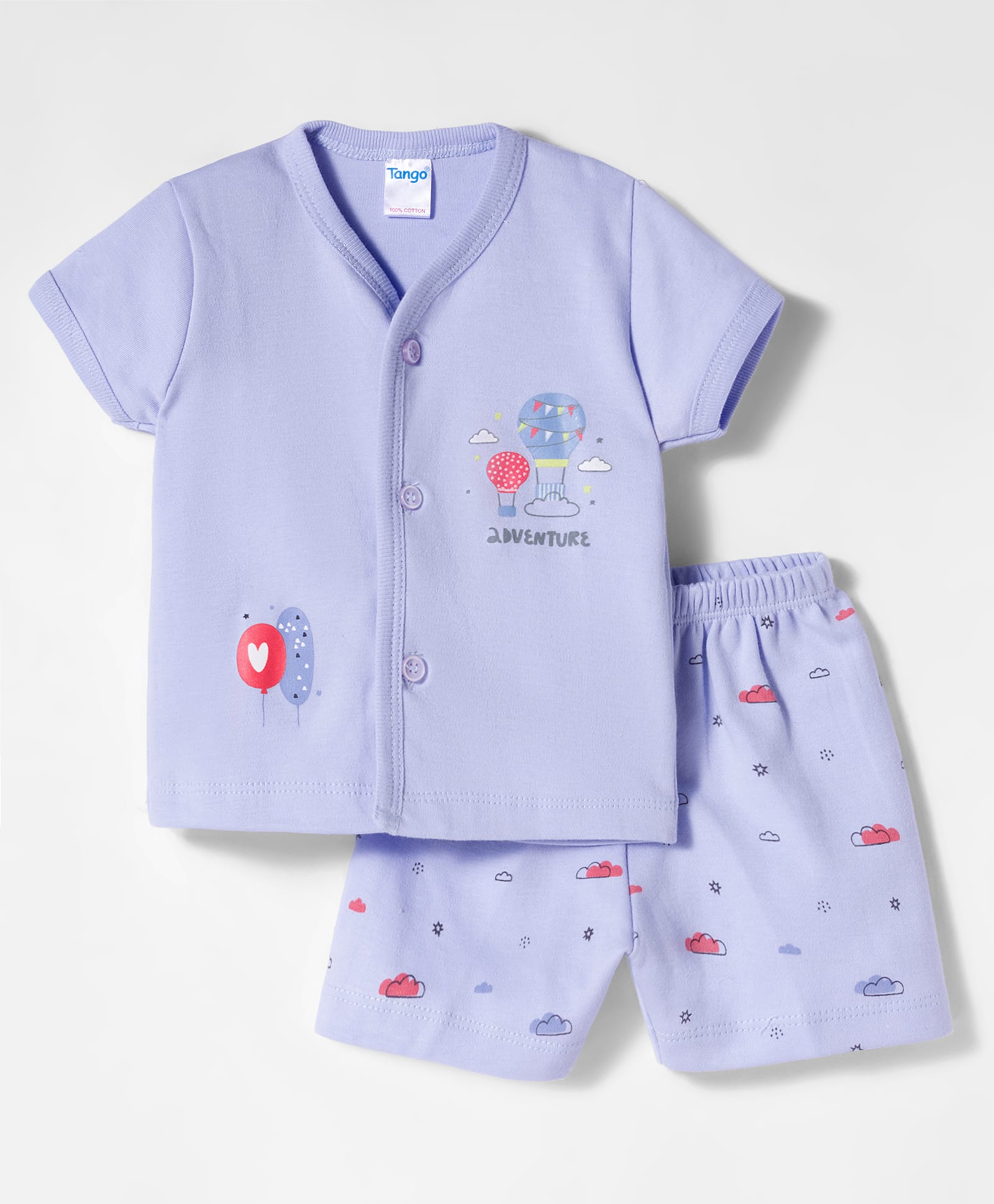 Tango Interlock Knit Half Sleeves Shorts Night Suit With Text Print - Blue-image-19