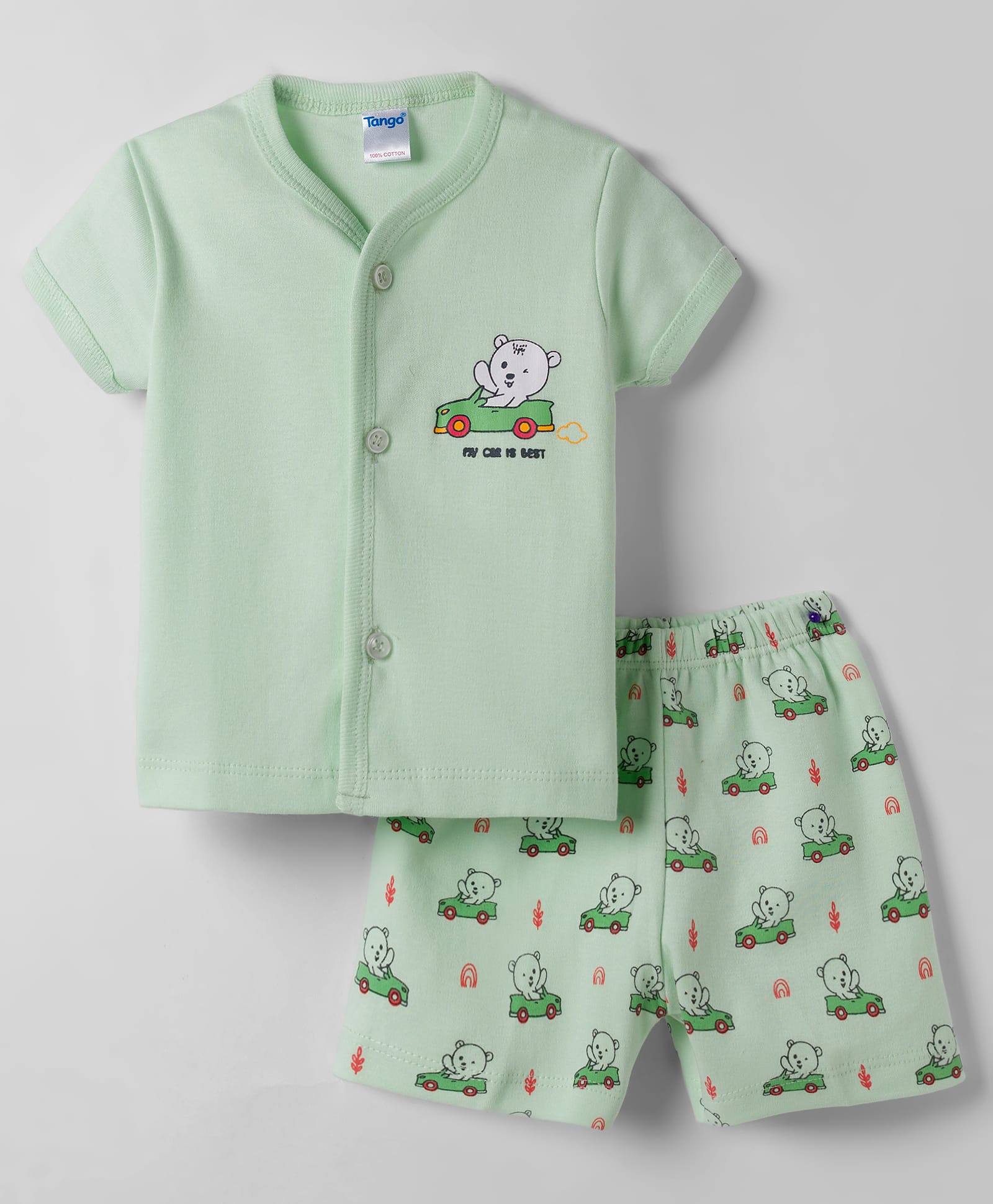 Tango Interlock Knit Half Sleeves Shorts Night Suit With Vehicle Print - Sea Green-image-20