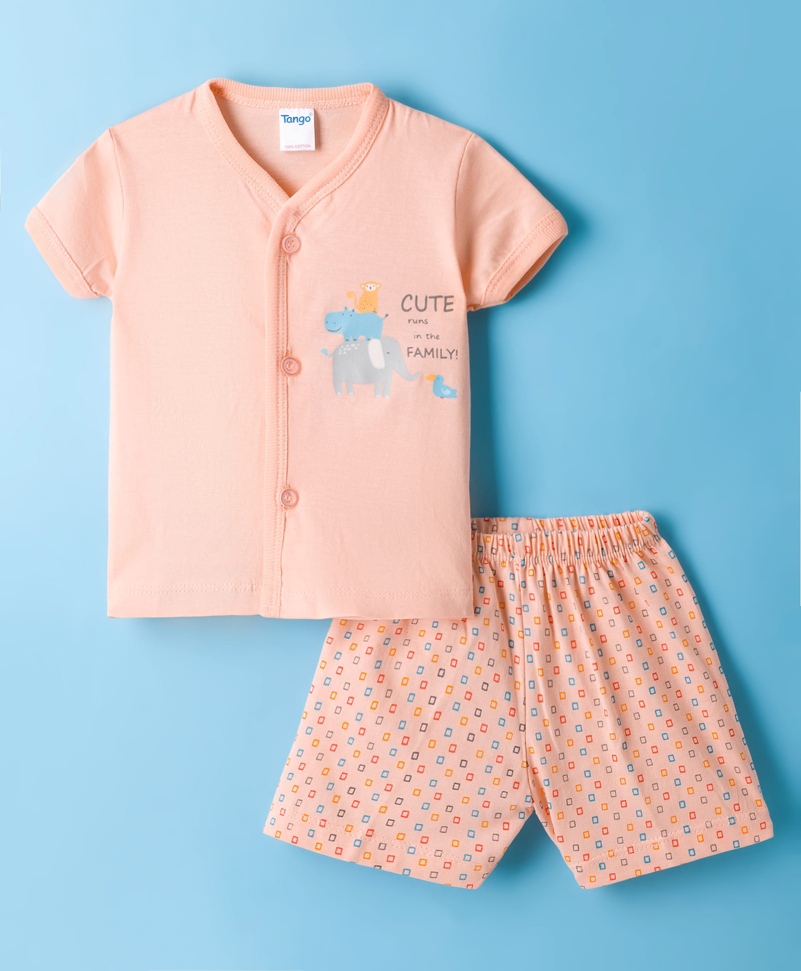 Tango Single Jersey Knit Half Sleeves Shorts Night Suit With Elephant Print - Peach-picture-24