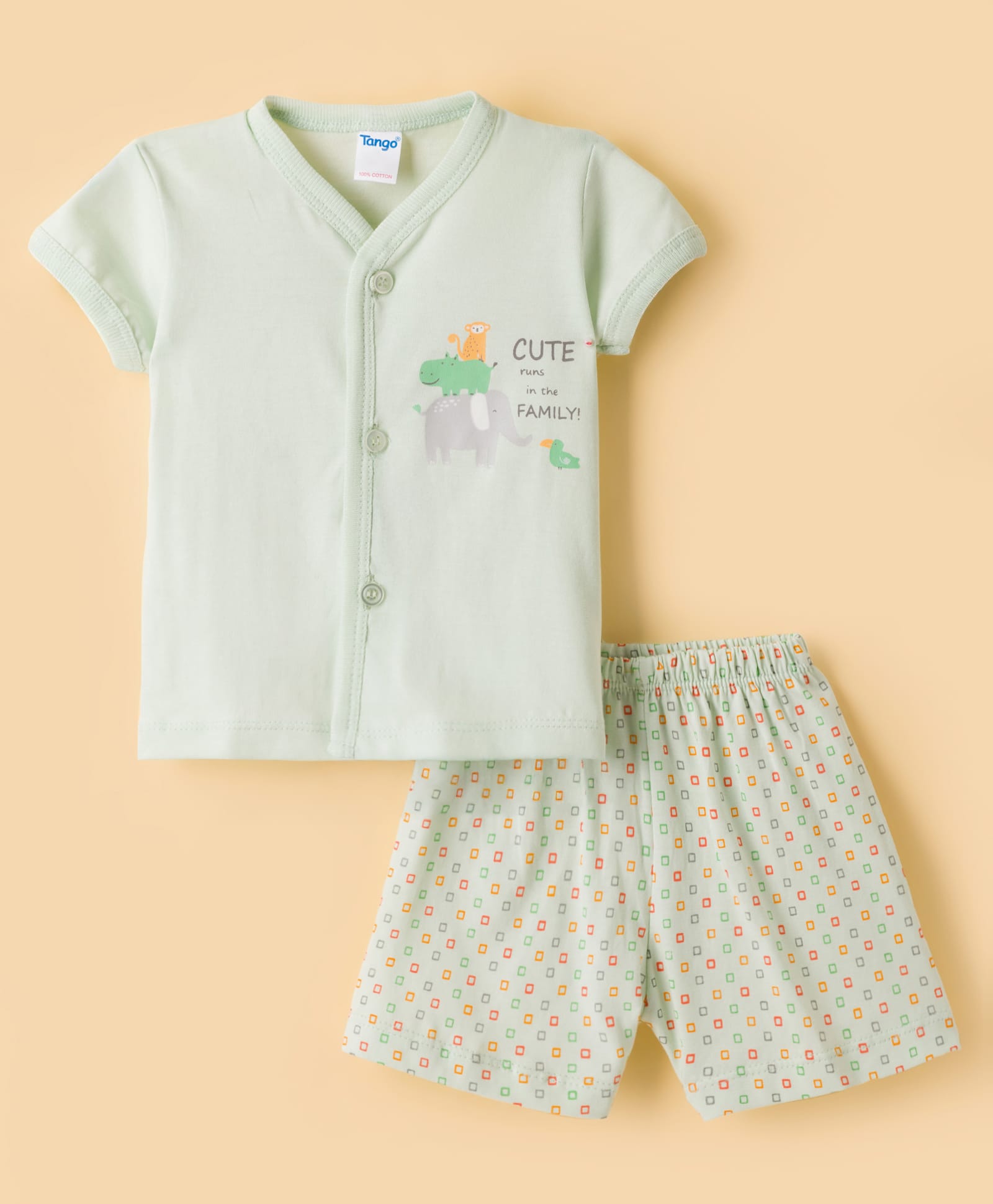 Tango Single Jersey Knit Half Sleeves Shorts Night Suit With Elephant Print - Green-picture-26