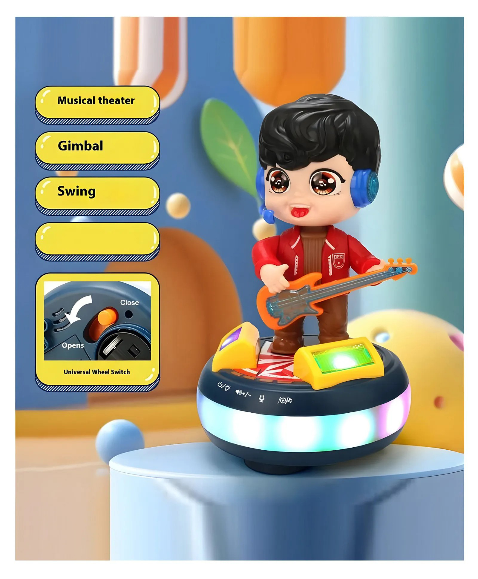 AKN TOYS Electric Dancing Guitar for Bluetooth Recording Cartoon Doll Feature Little Boys' Music Lights Toy- PACK OF 1 - ( COLOR MAY VARY )-image-40