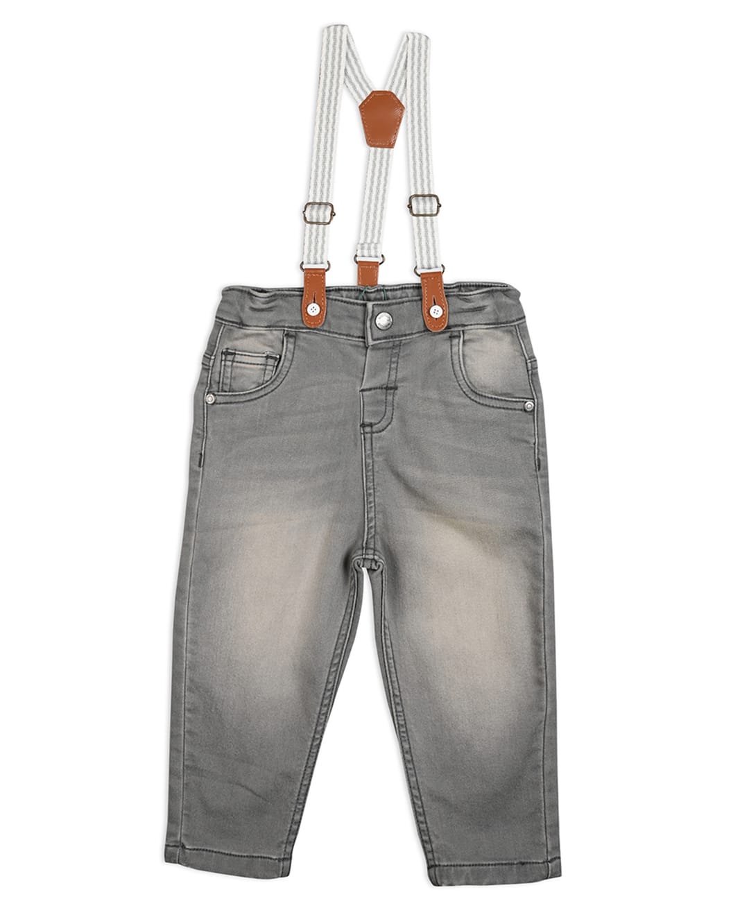MINI KLUB Cotton Woven Mild Washed Jeans With Suspender - Grey-picture-27