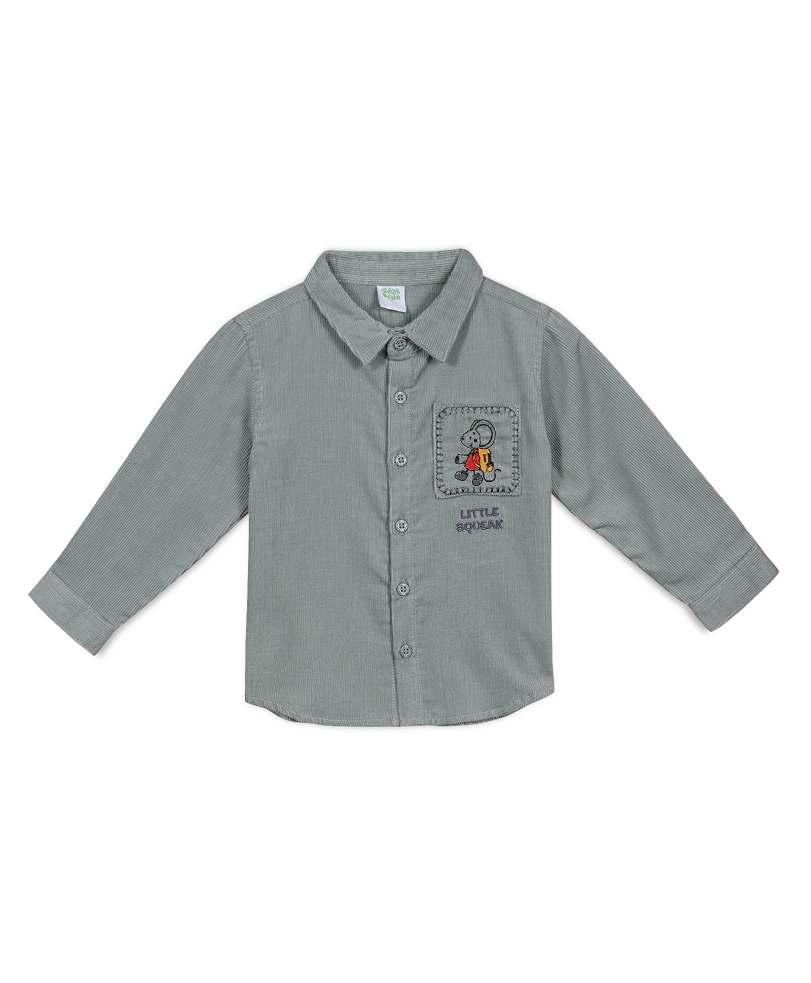 MINI KLUB Cotton Woven Full Sleeves Mouse Embroidered Shirt - Grey-picture-34