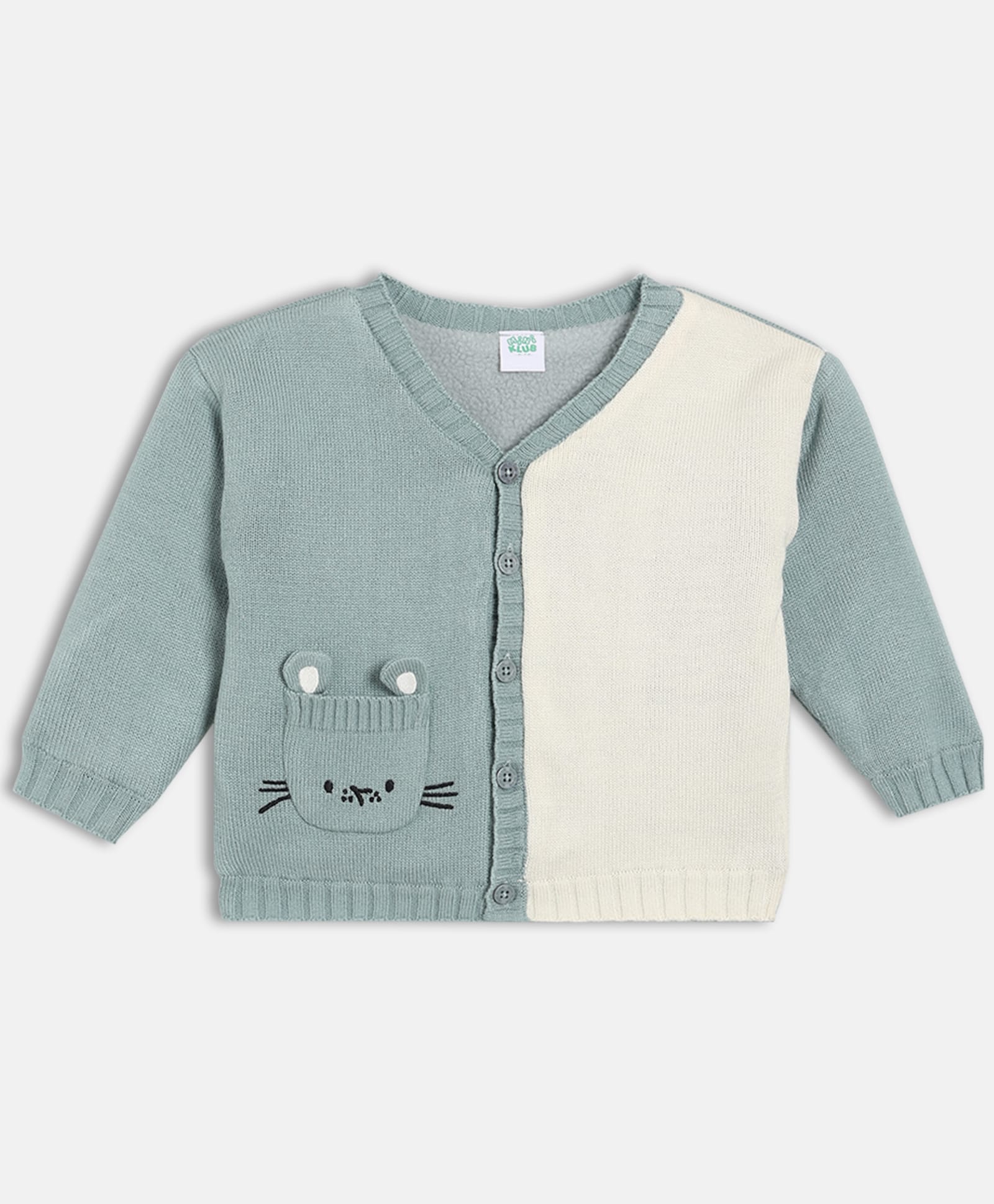 MINI KLUB Knit Full Sleeves Colour Blocked Cardigan - Grey & White-picture-27