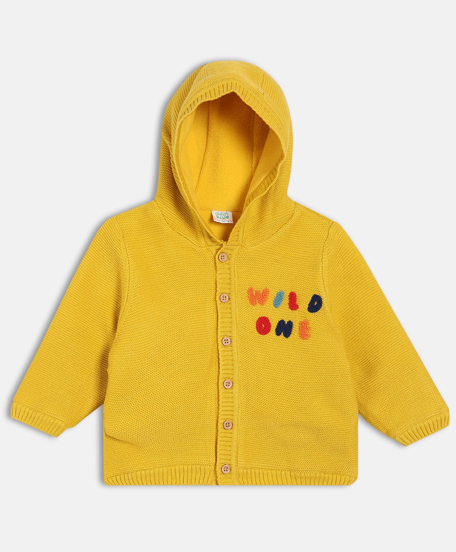 MINI KLUB Full Sleeves Wild One Text Embroidered Hooded Sweater - Yellow-image-39
