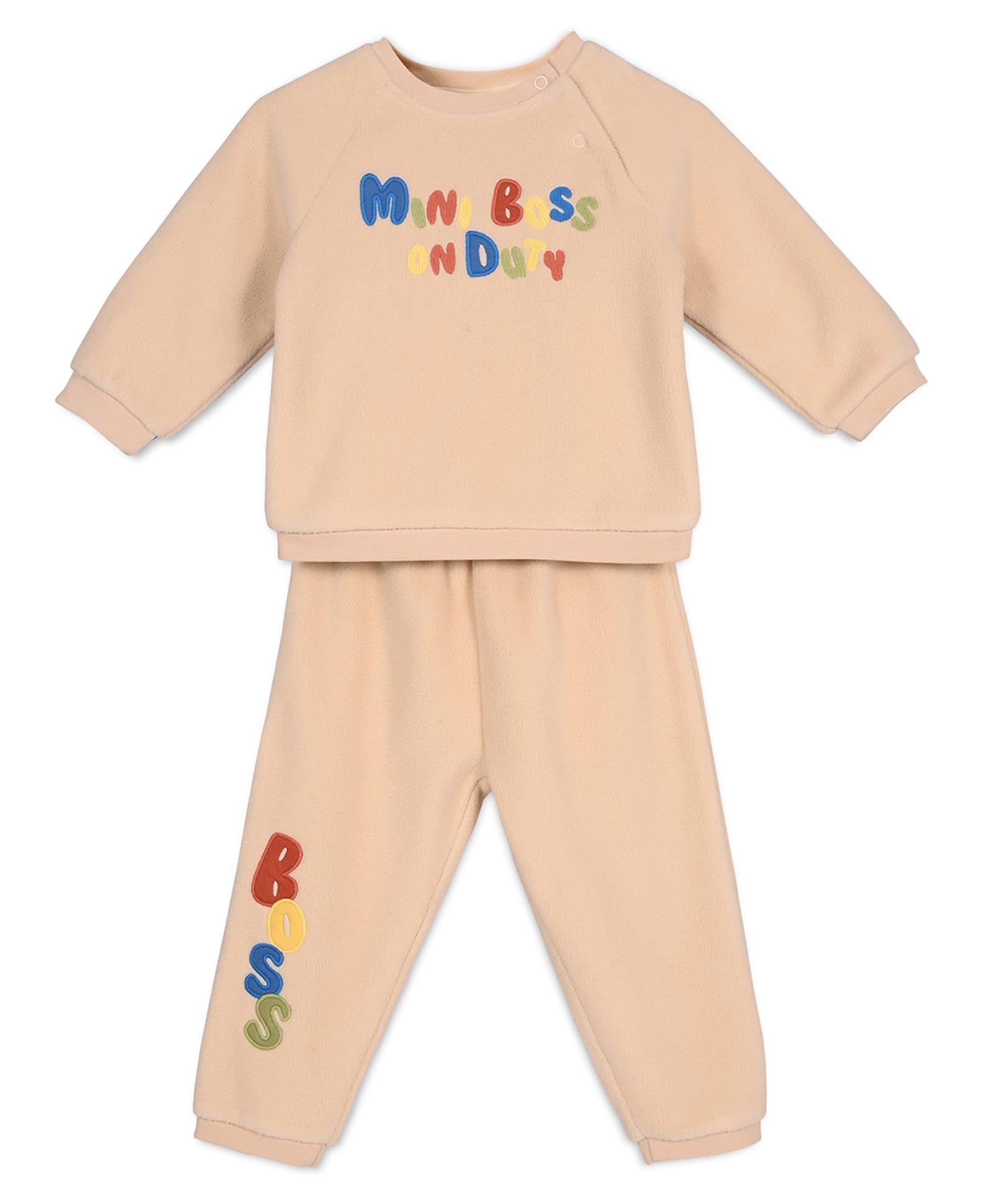 MINI KLUB Cotton Full Sleeve Mini Boss On Duty Text Printed Tee & Pant Set - Beige-picture-13