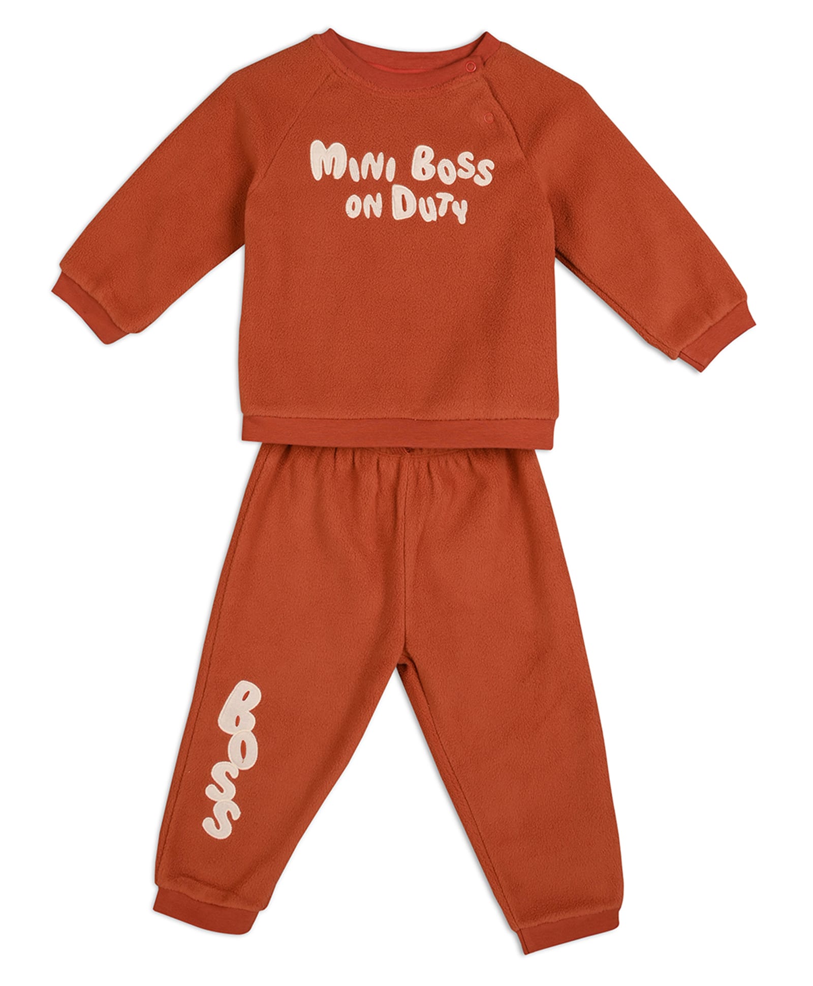 MINI KLUB Knit Full Sleeves Mini Boss On Duty Text Printed Tee & Pant Set - Rust Orange-picture-28