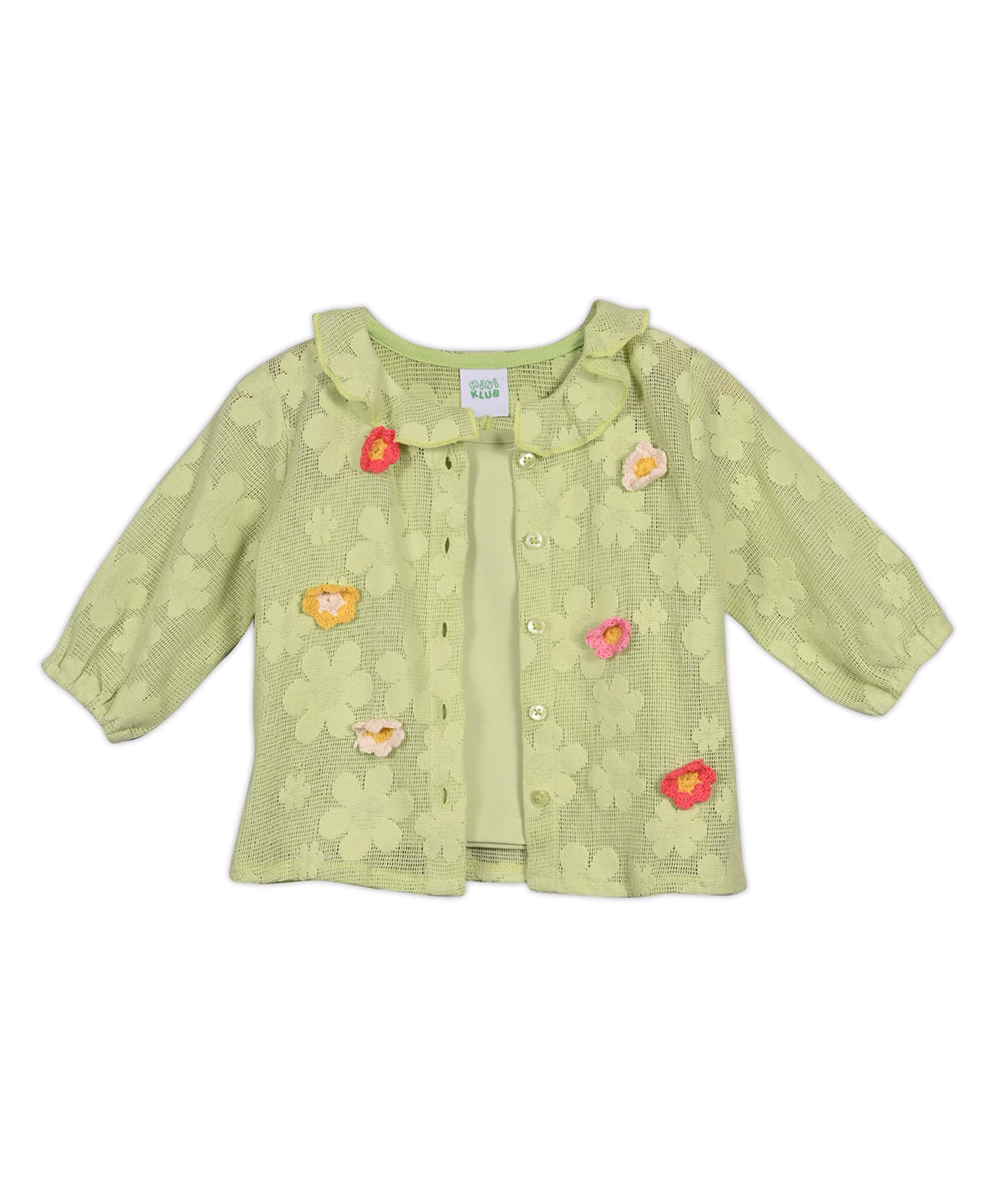 MINI KLUB Viscose Woven Full Sleeves Floral Embroidered Top With Inner Tee - Green-picture-34