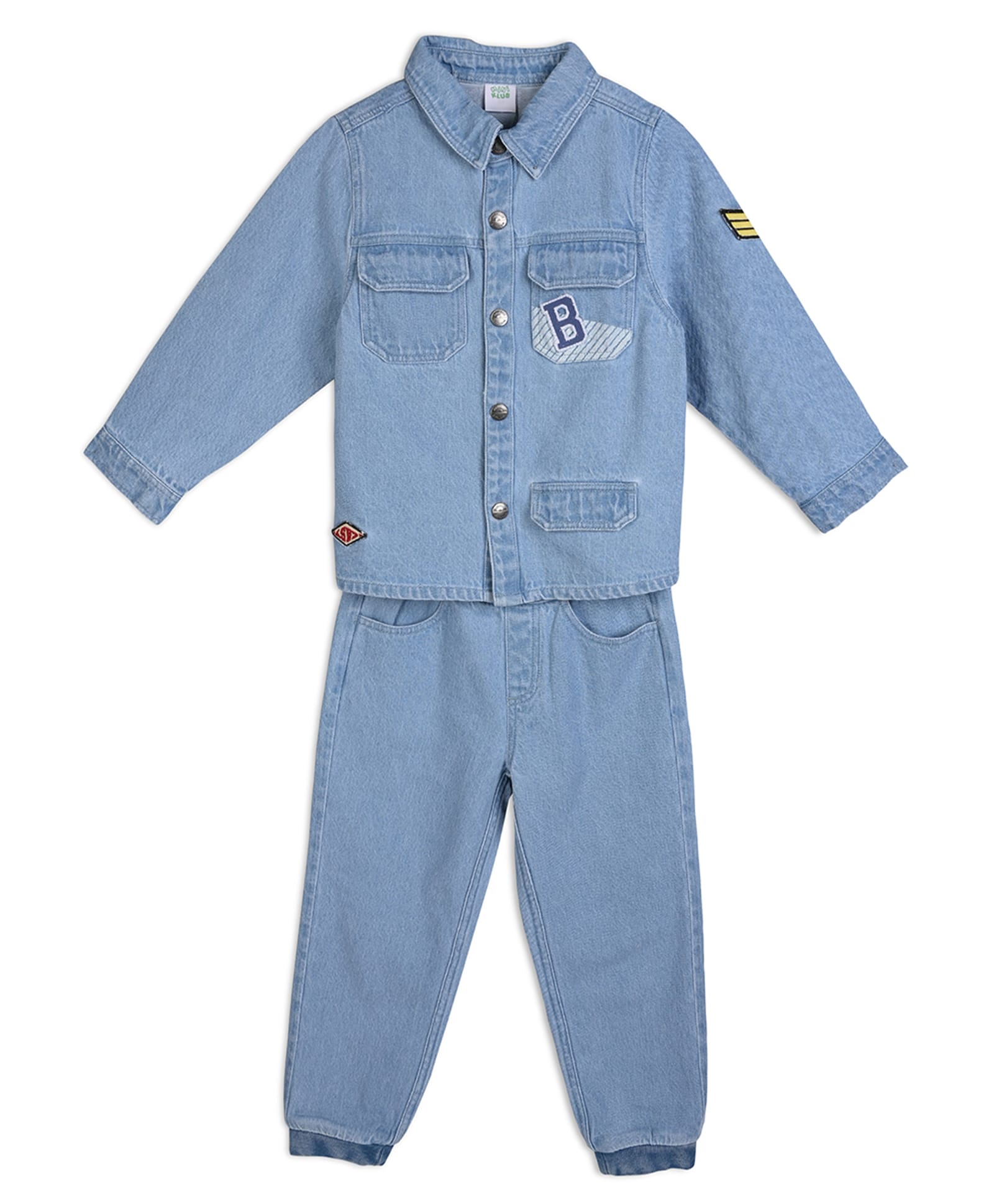 MINI KLUB Cotton Woven Full Sleeves B Letter Embroidered Shirt & Pants Set - Blue-picture-31