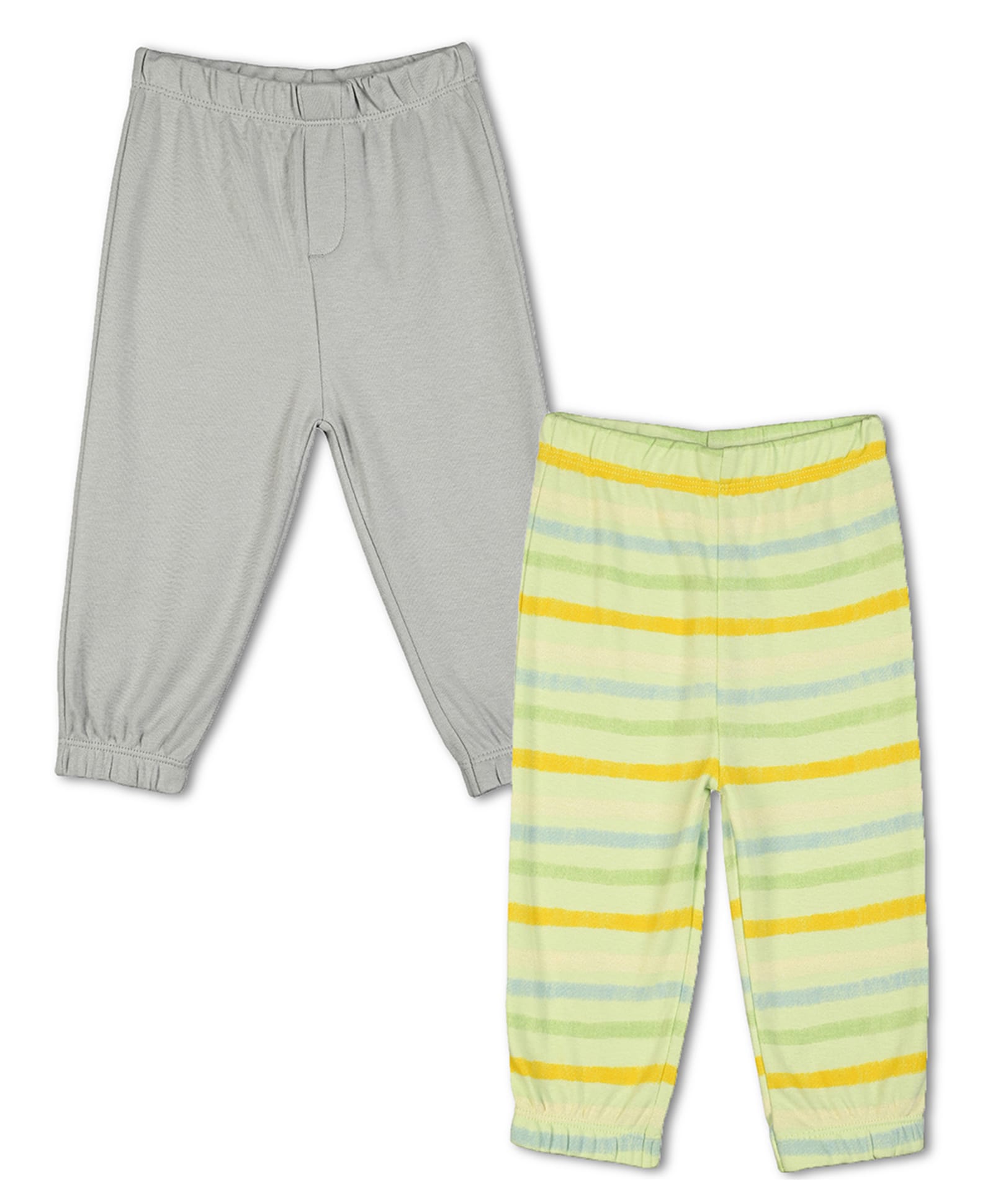 MINI KLUB Cotton Knit Pack Of 2 Solid & Striped Trousers - Grey & Green-picture-13